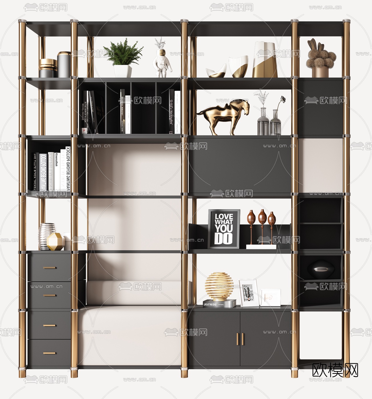 现代轻奢金属装饰架3d模型下载（渲染图2）