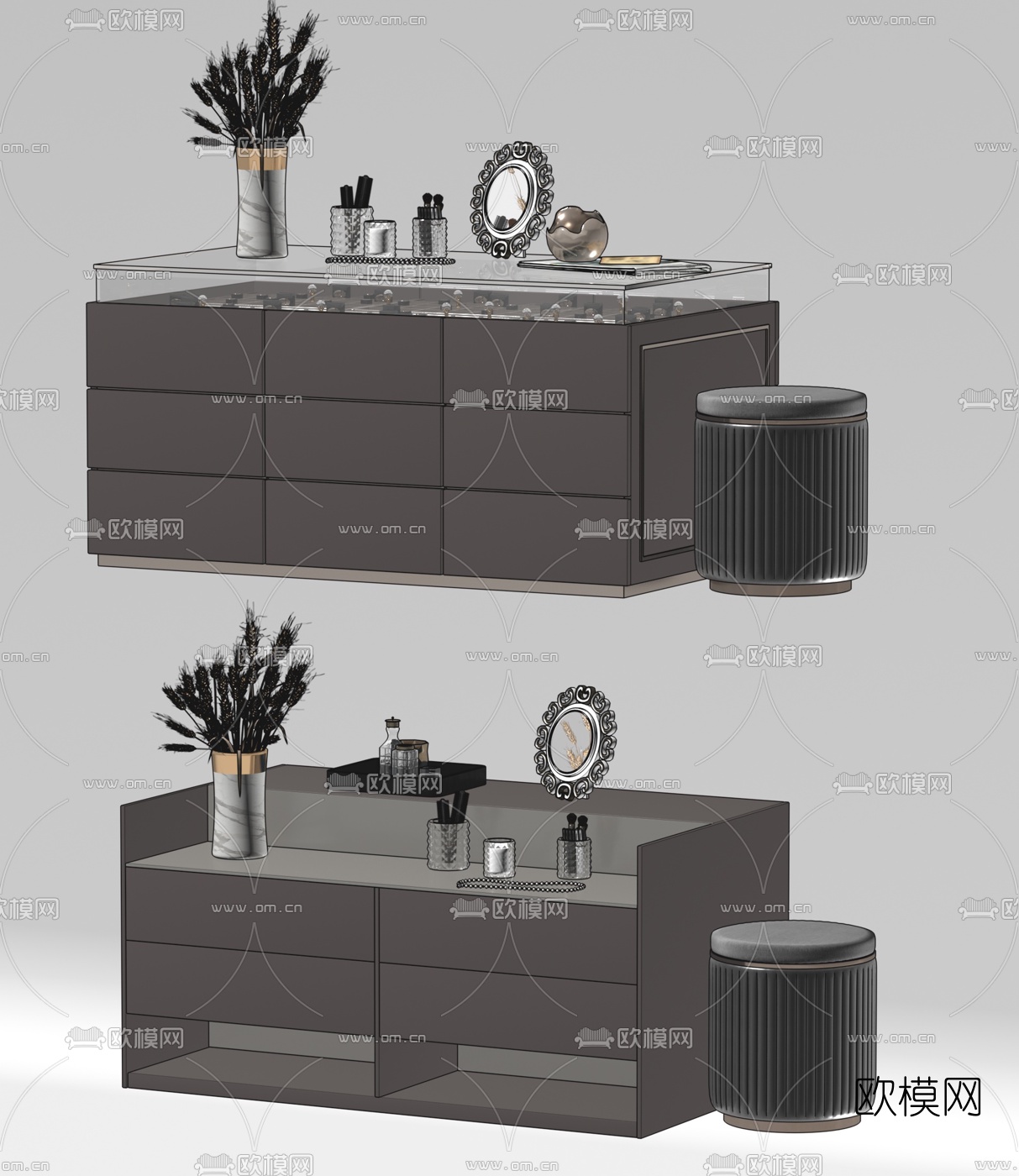 现代梳妆台su模型下载（渲染图2）