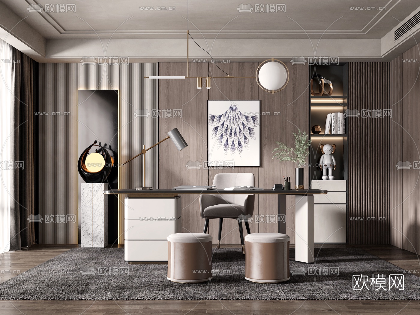 现代书房3d模型下载