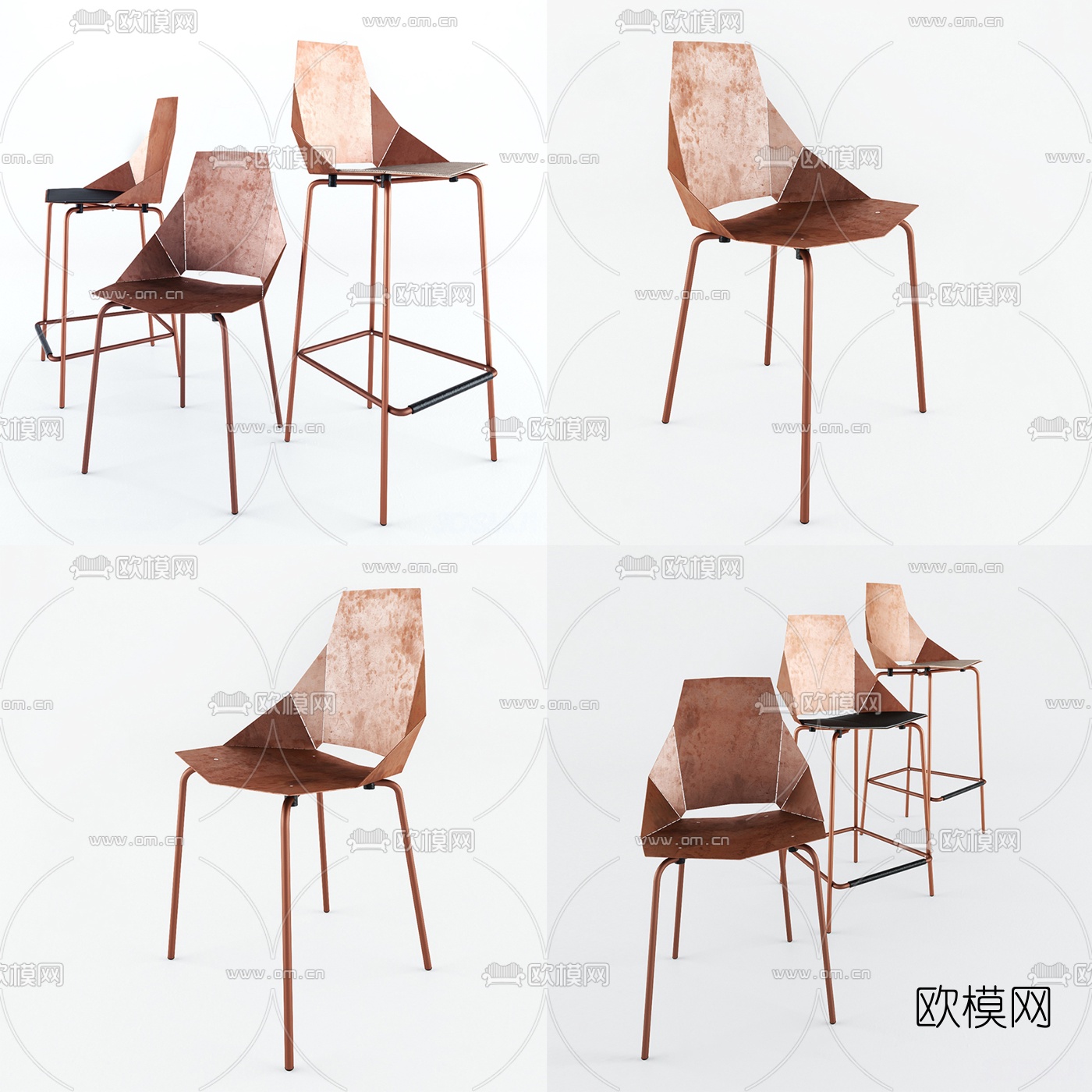 现代金属单椅吧台椅3d模型