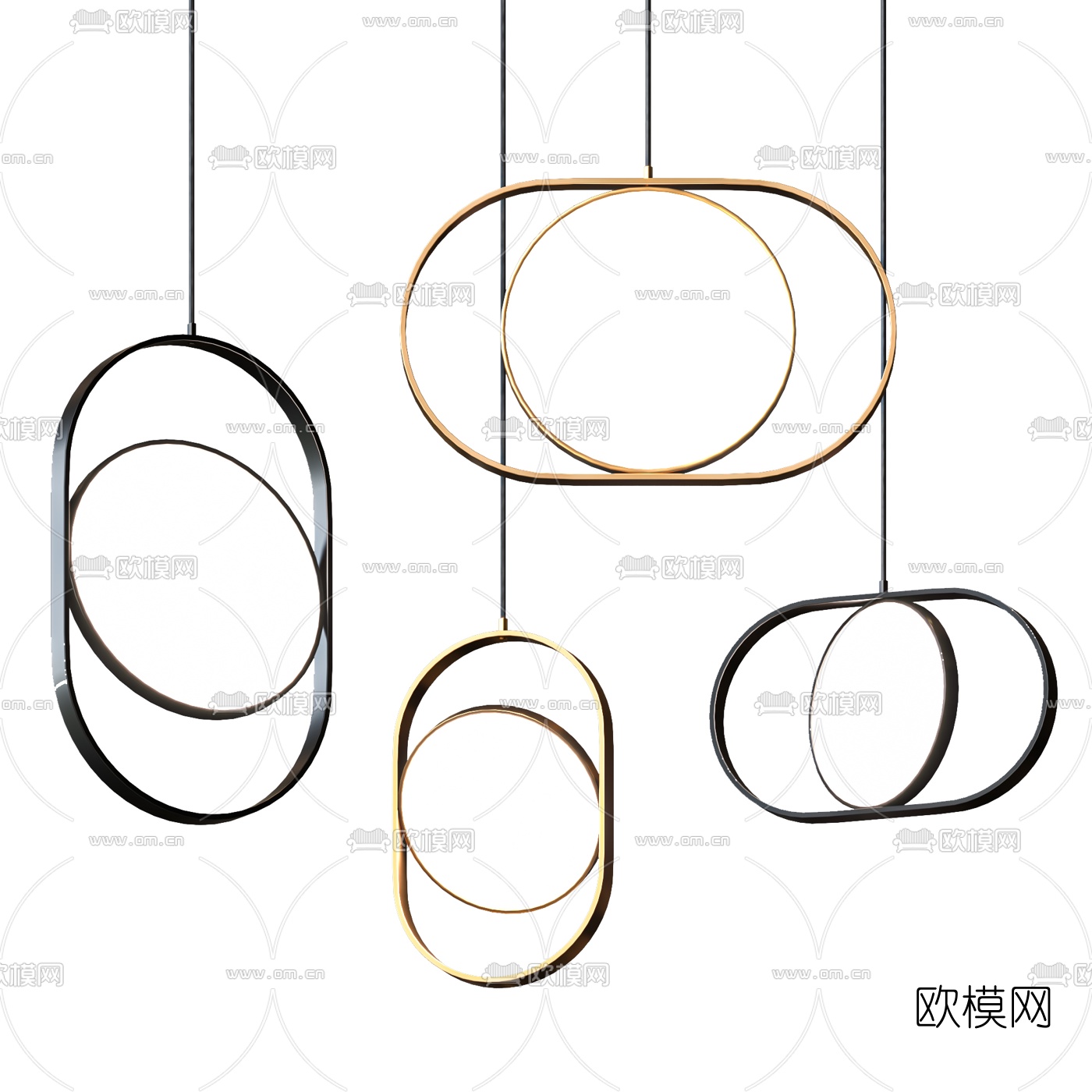 现代环形金属吊灯3d模型下载