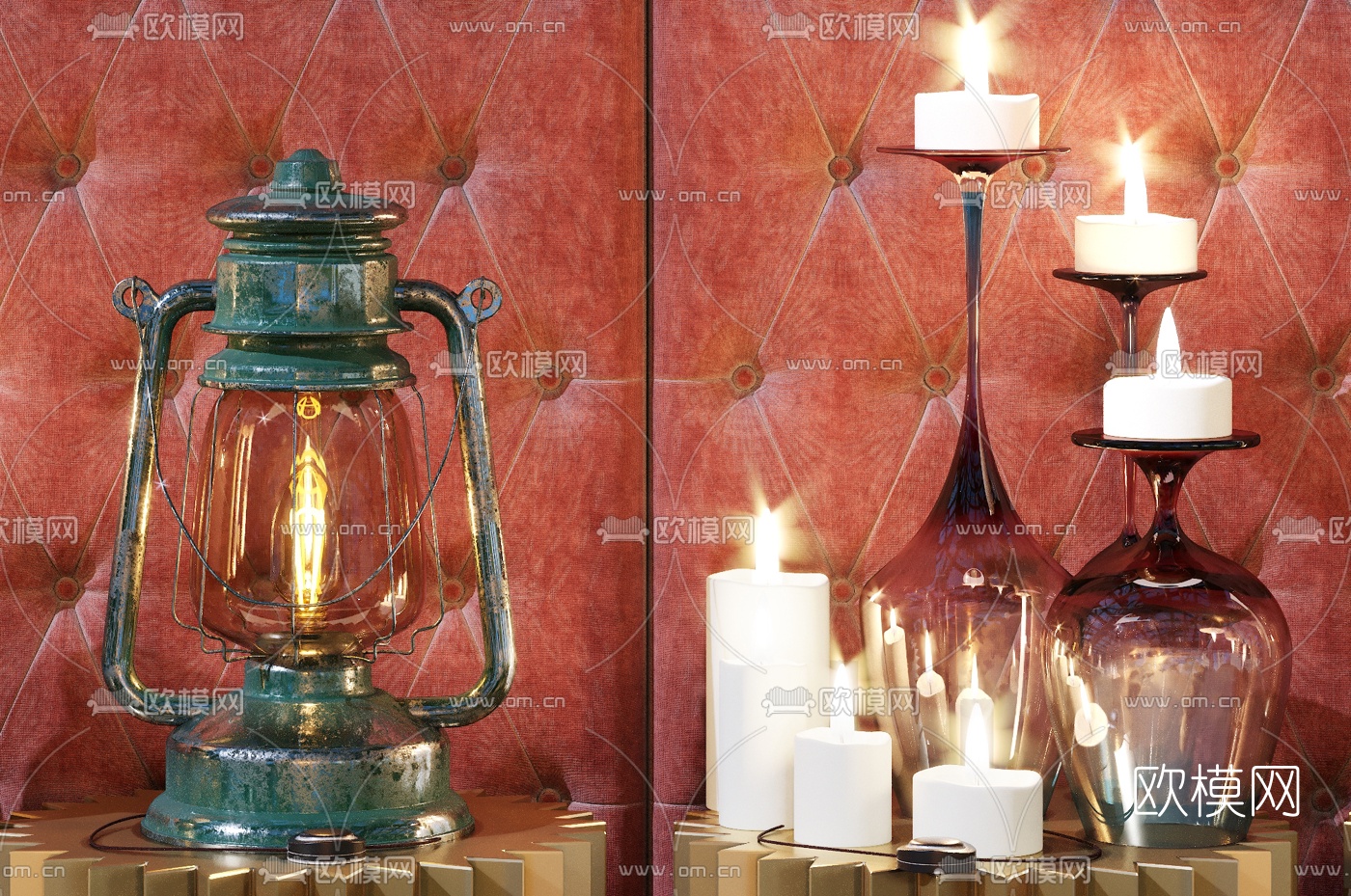 现代金属玻璃烛台灯3d模型下载（渲染图3）