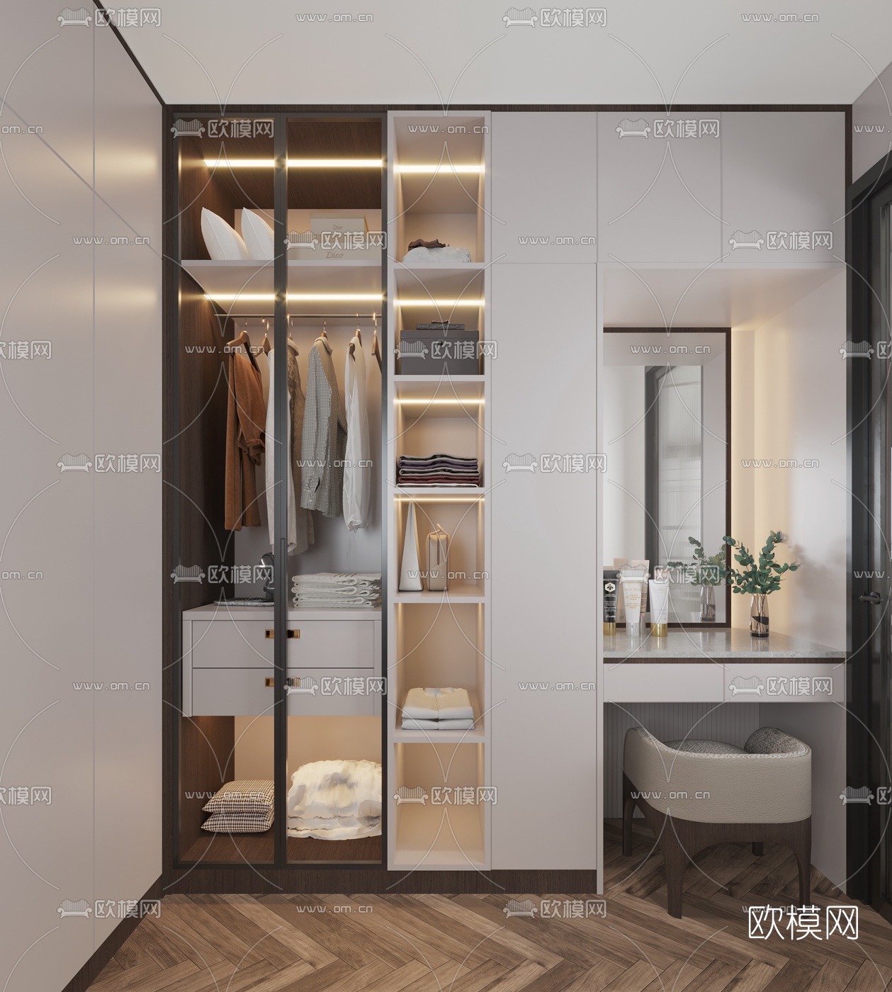 现代简约衣帽间3d模型下载