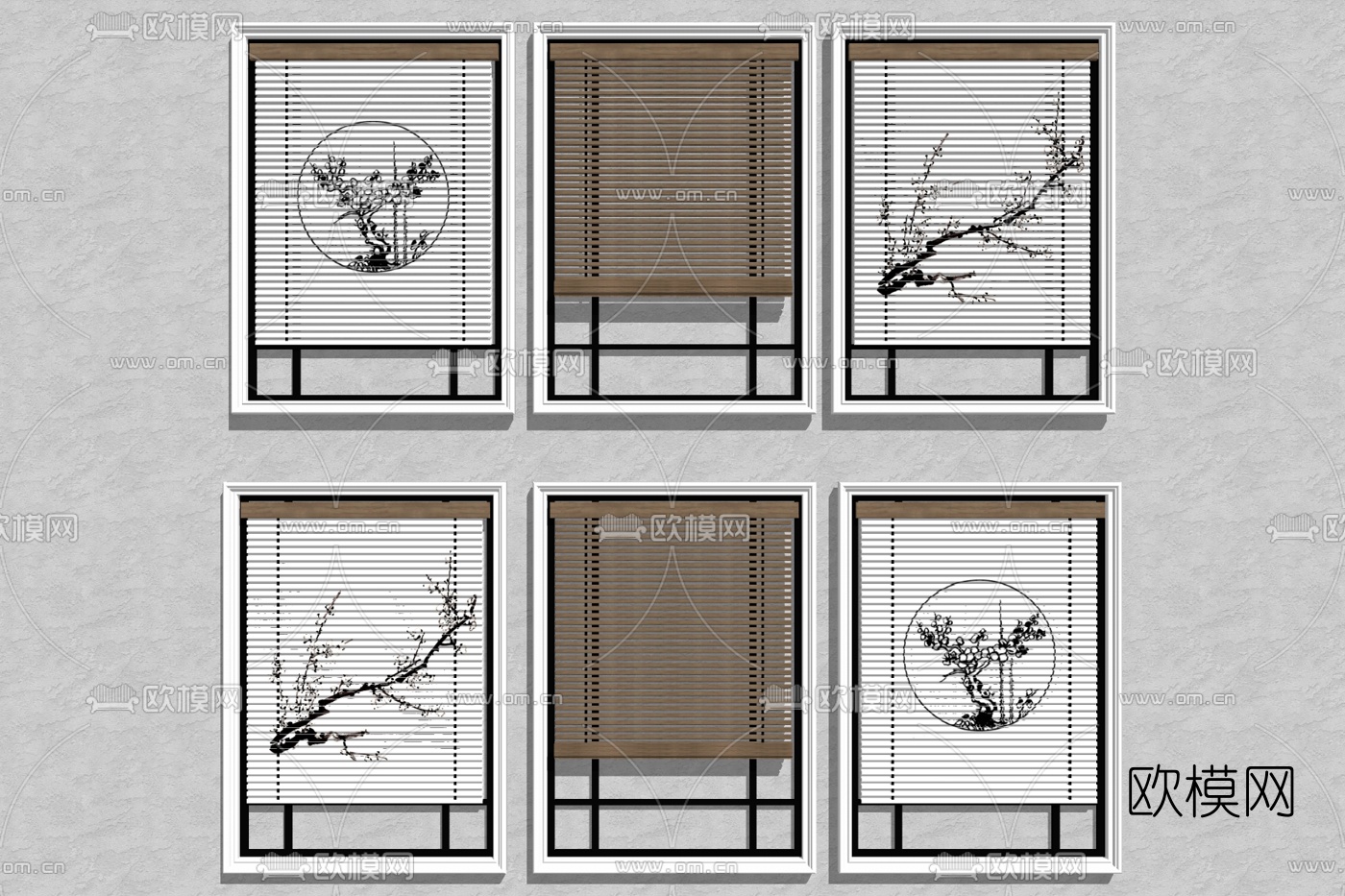 新中式百叶窗窗帘su模型下载