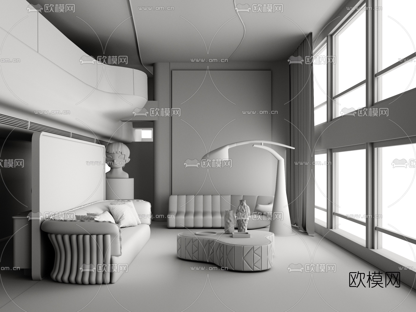 邱德光设计 现代别墅客厅3d模型下载（渲染图2）