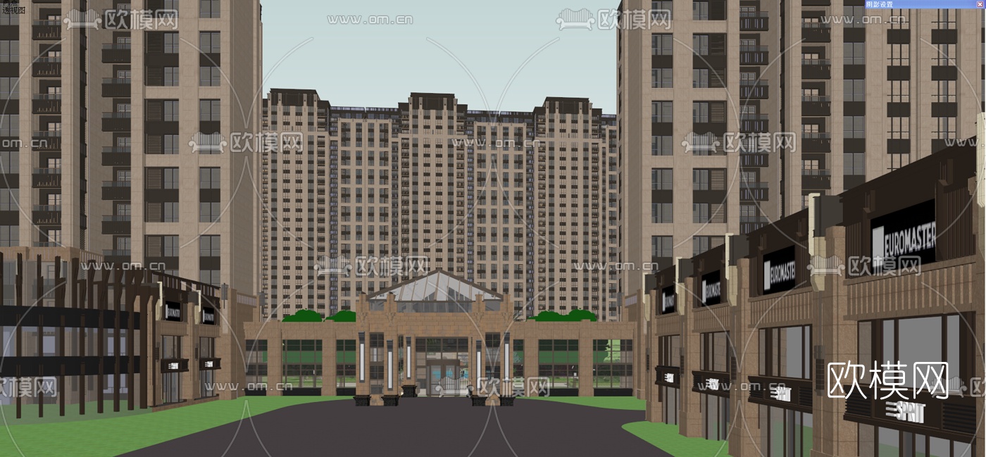 新中式高层住宅外观su模型下载（渲染图1）