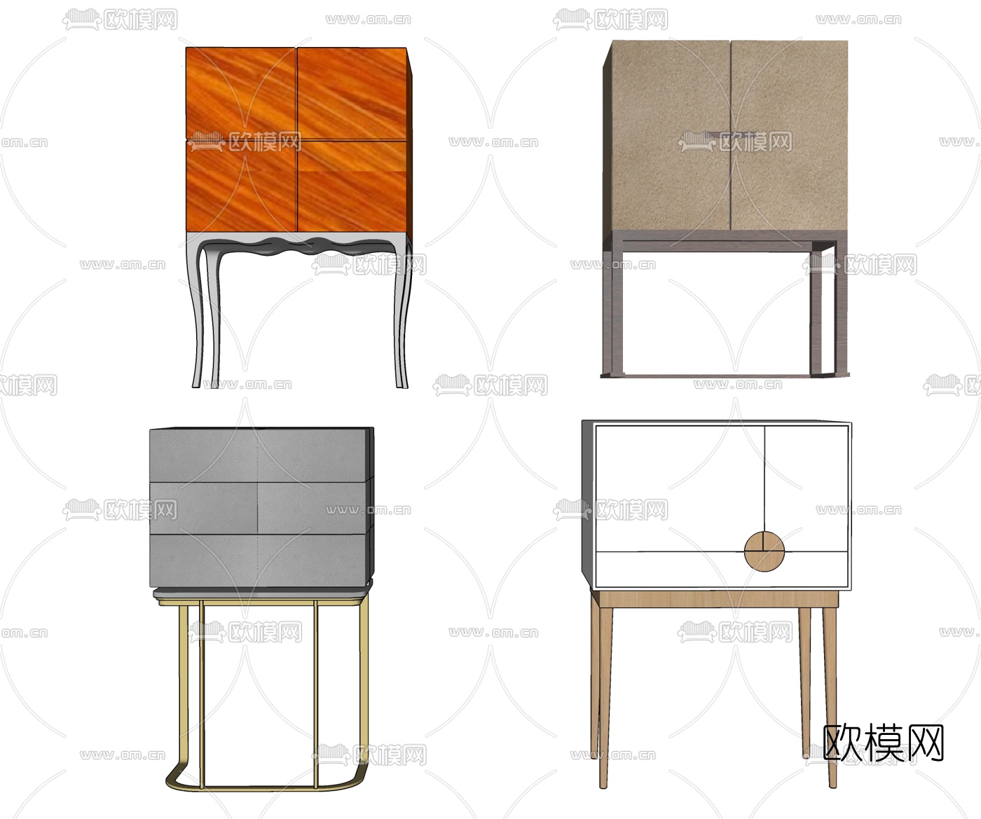 北欧实木玄关柜su模型下载