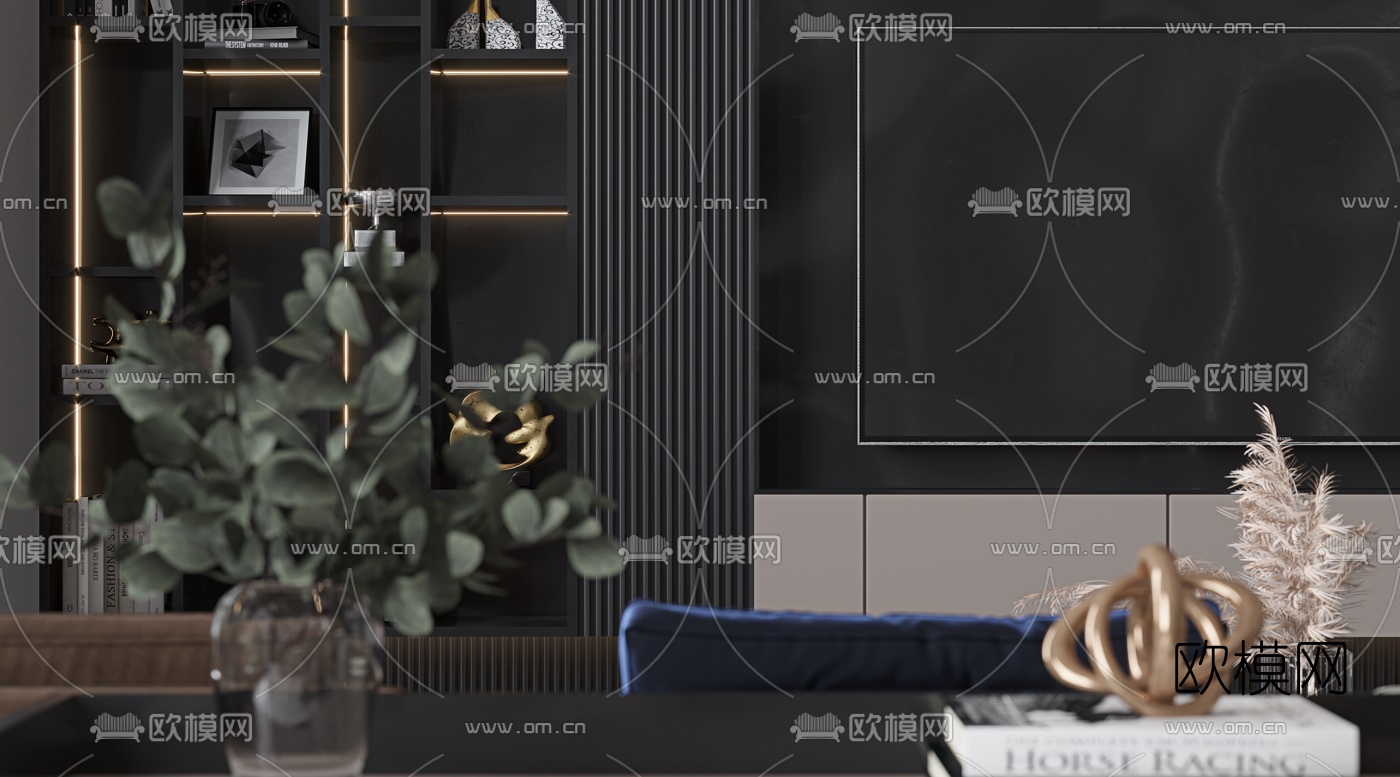 现代别墅客厅餐厅3d模型