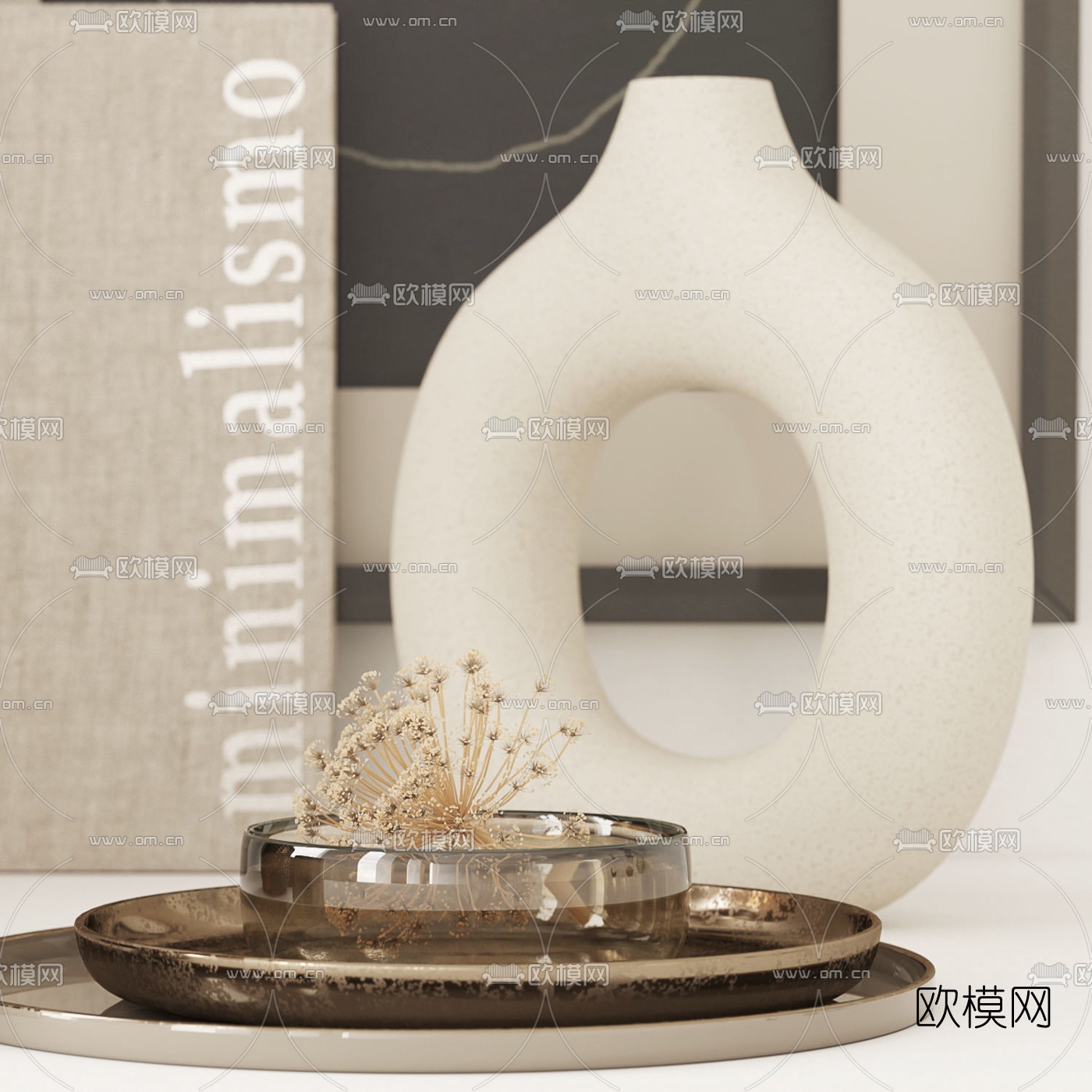 北欧干花花瓶烛台摆件3d模型下载（渲染图3）