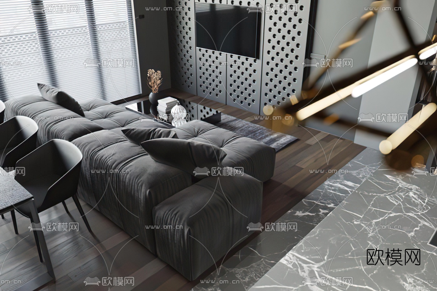 现代公寓客厅餐厅3d模型下载（渲染图4）