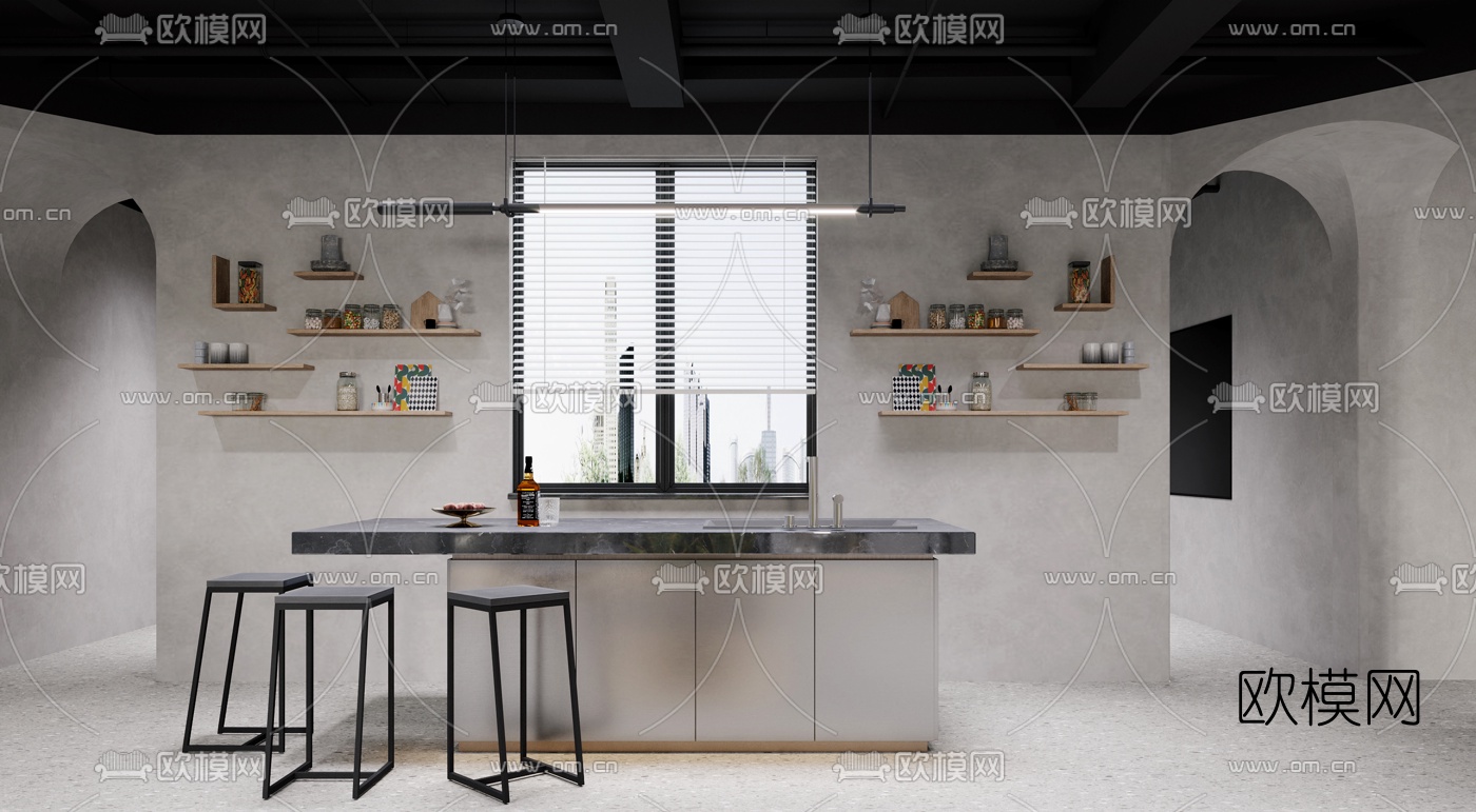 工业风办公室茶水间3d模型