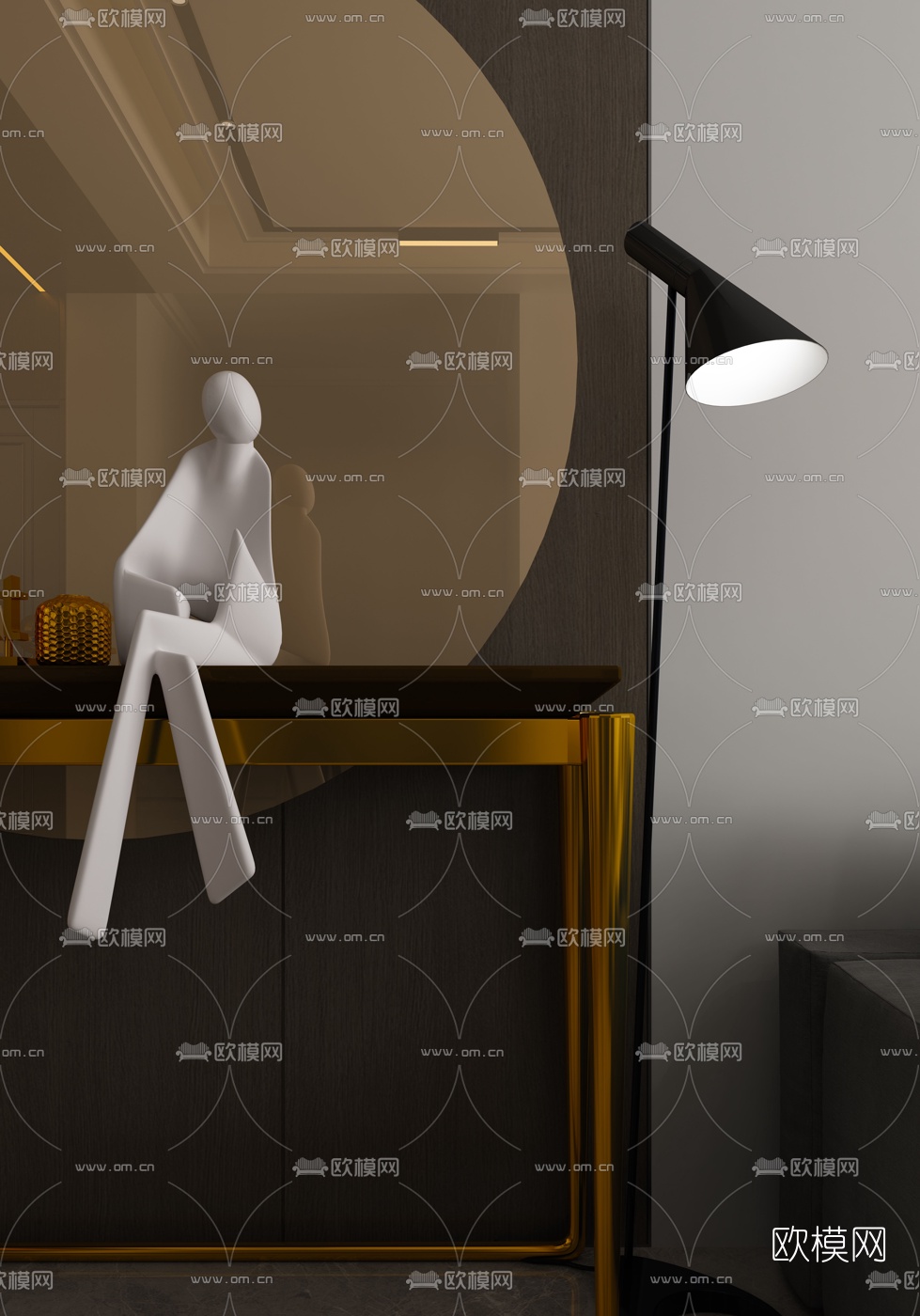 现代轻奢客厅餐厅3d模型