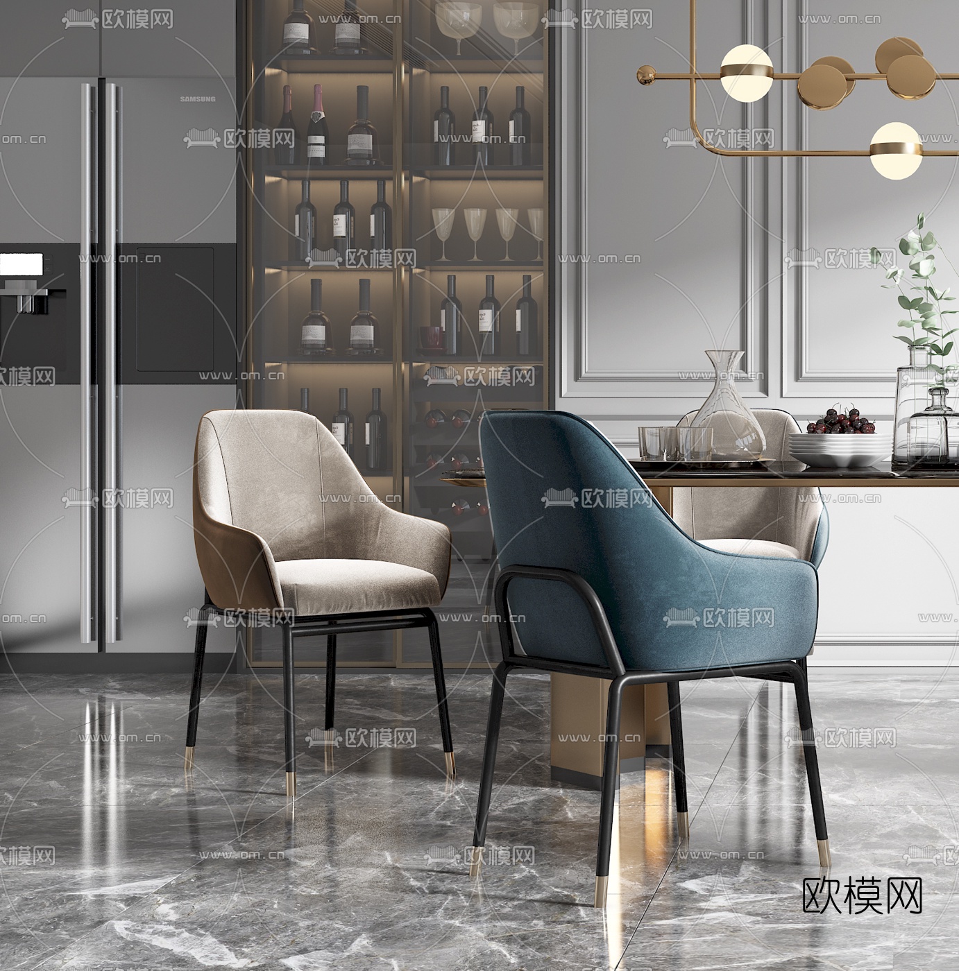 现代轻奢餐桌椅3d模型下载（渲染图3）