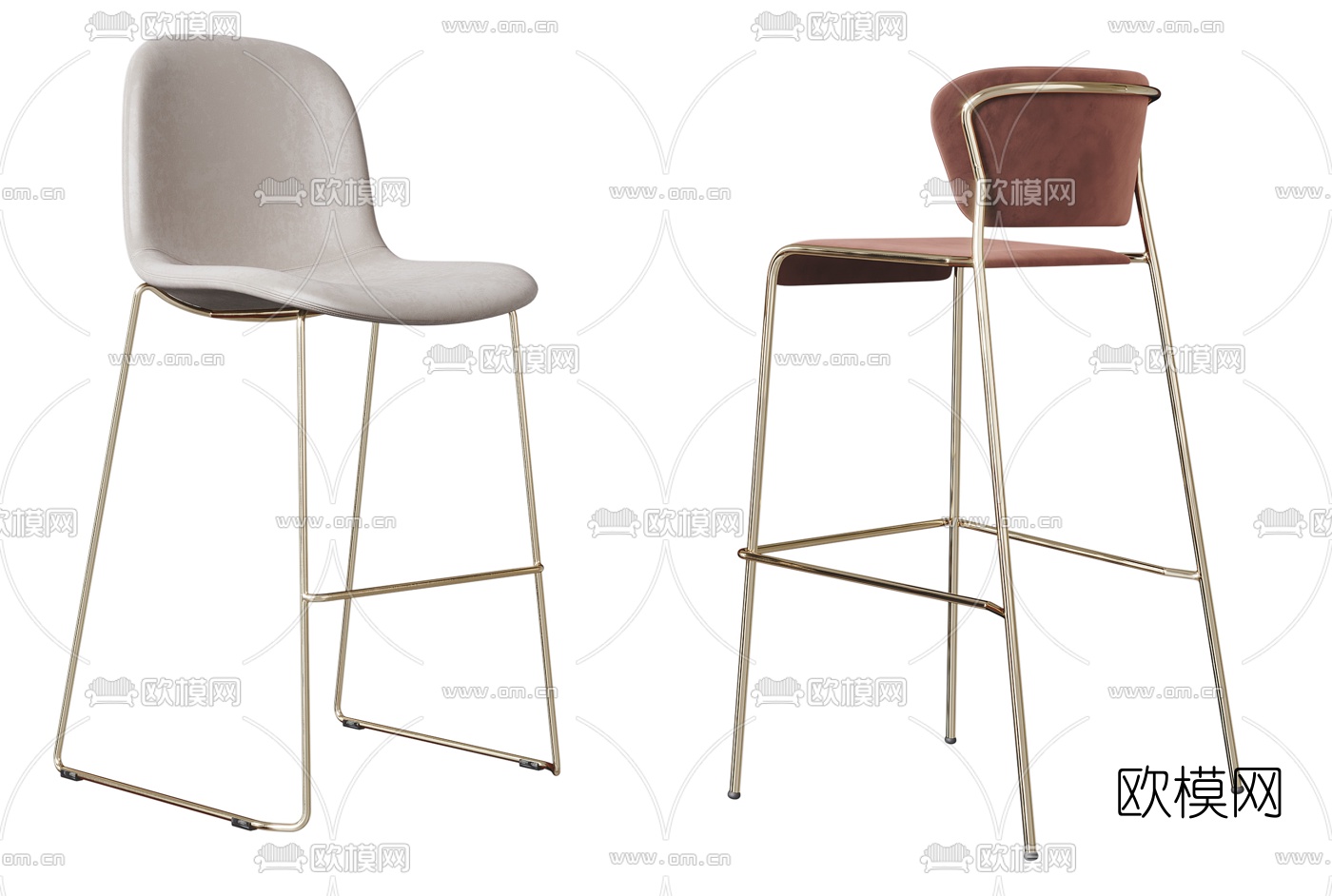 现代布艺吧台椅3d模型下载（渲染图3）