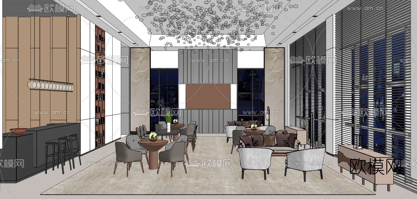 现代办公接待区su模型下载