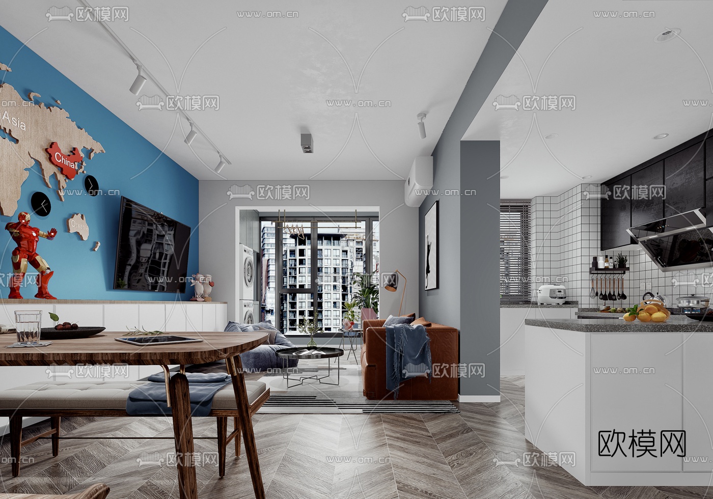 北欧公寓客厅餐厅3d模型下载（渲染图1）