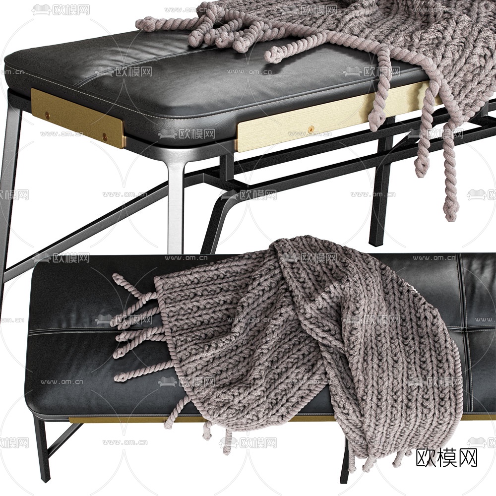 现代皮革脚踏床尾凳3d模型下载（渲染图2）