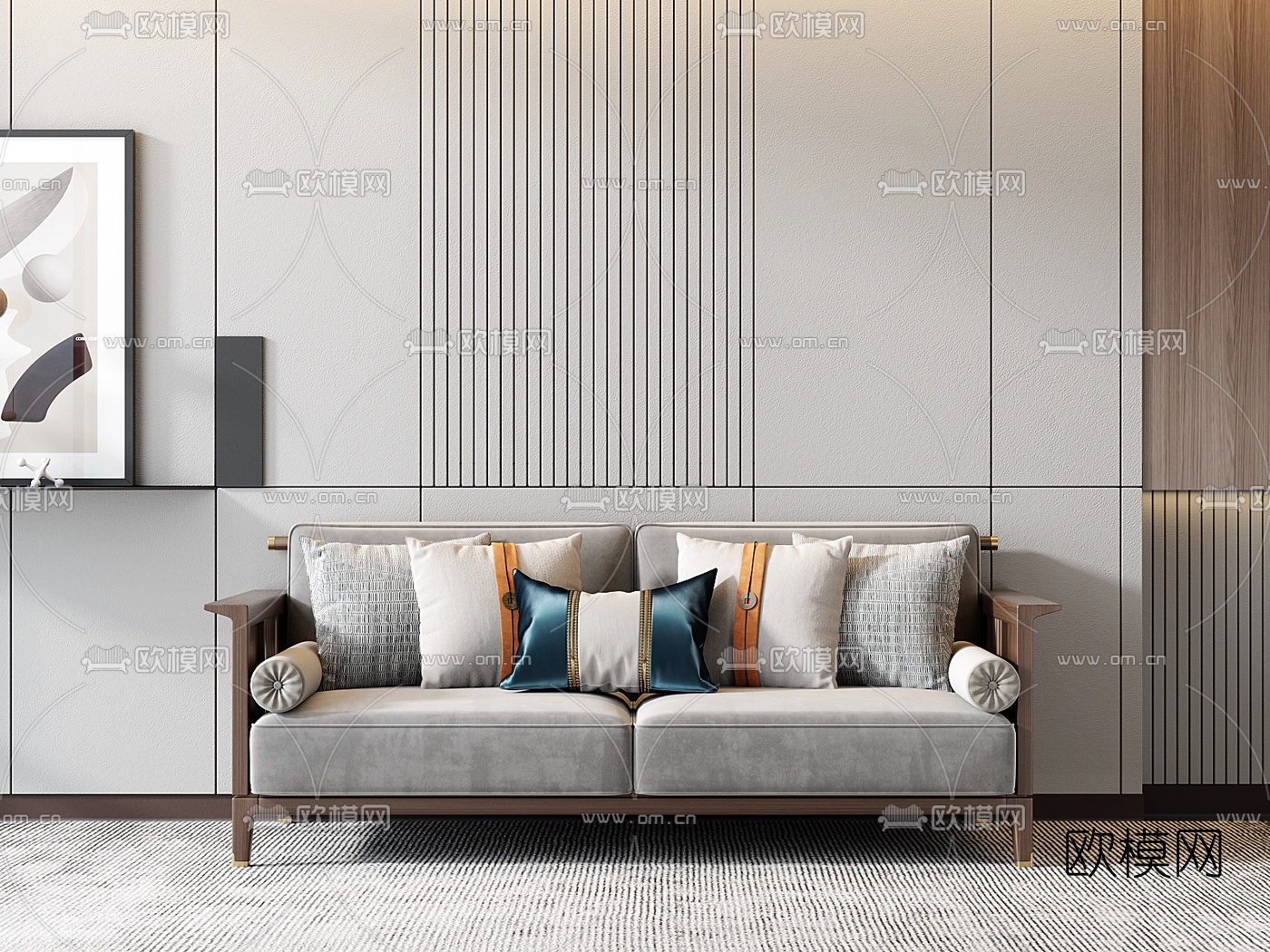 新中式布艺双人沙发3d模型下载（渲染图1）