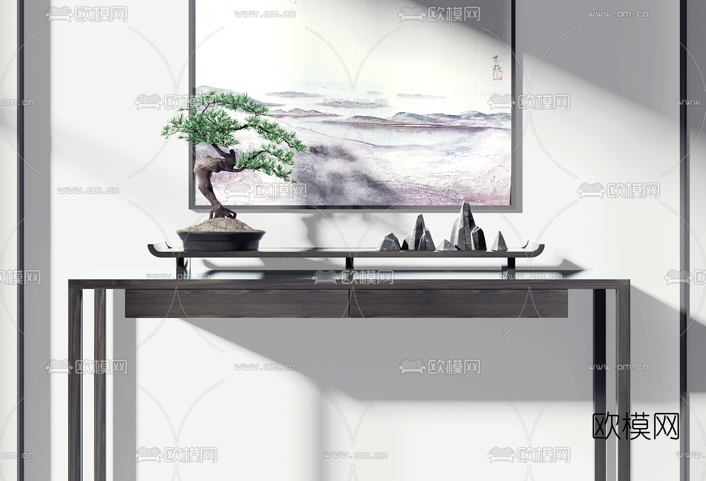 新中式实木玄关端景台3d模型