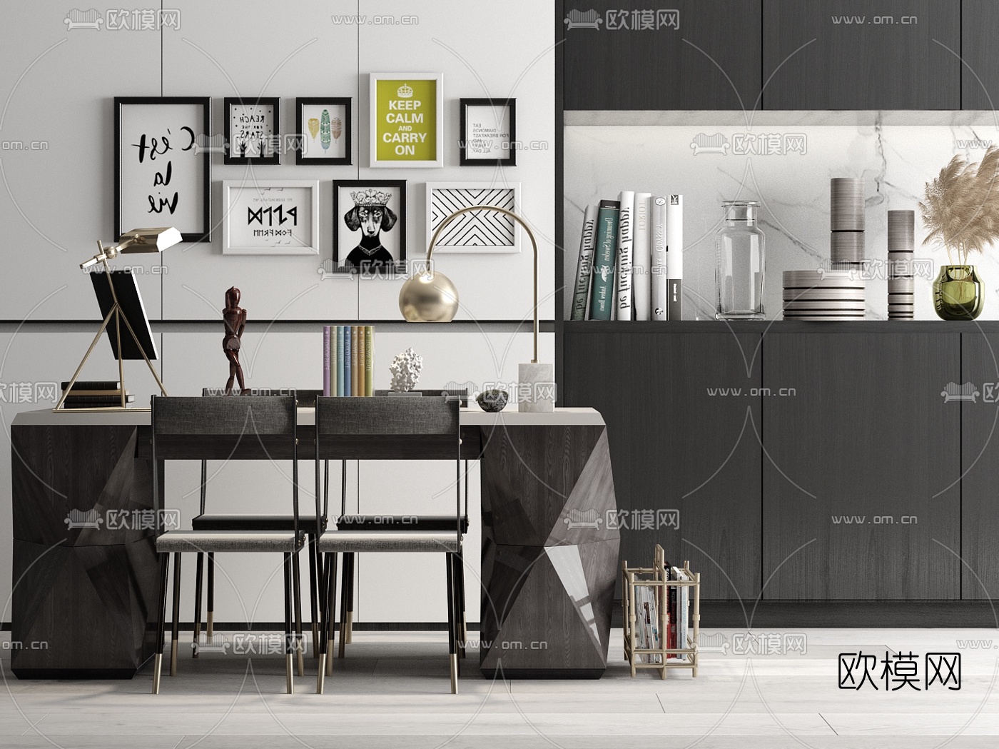 现代休闲书桌椅3d模型下载