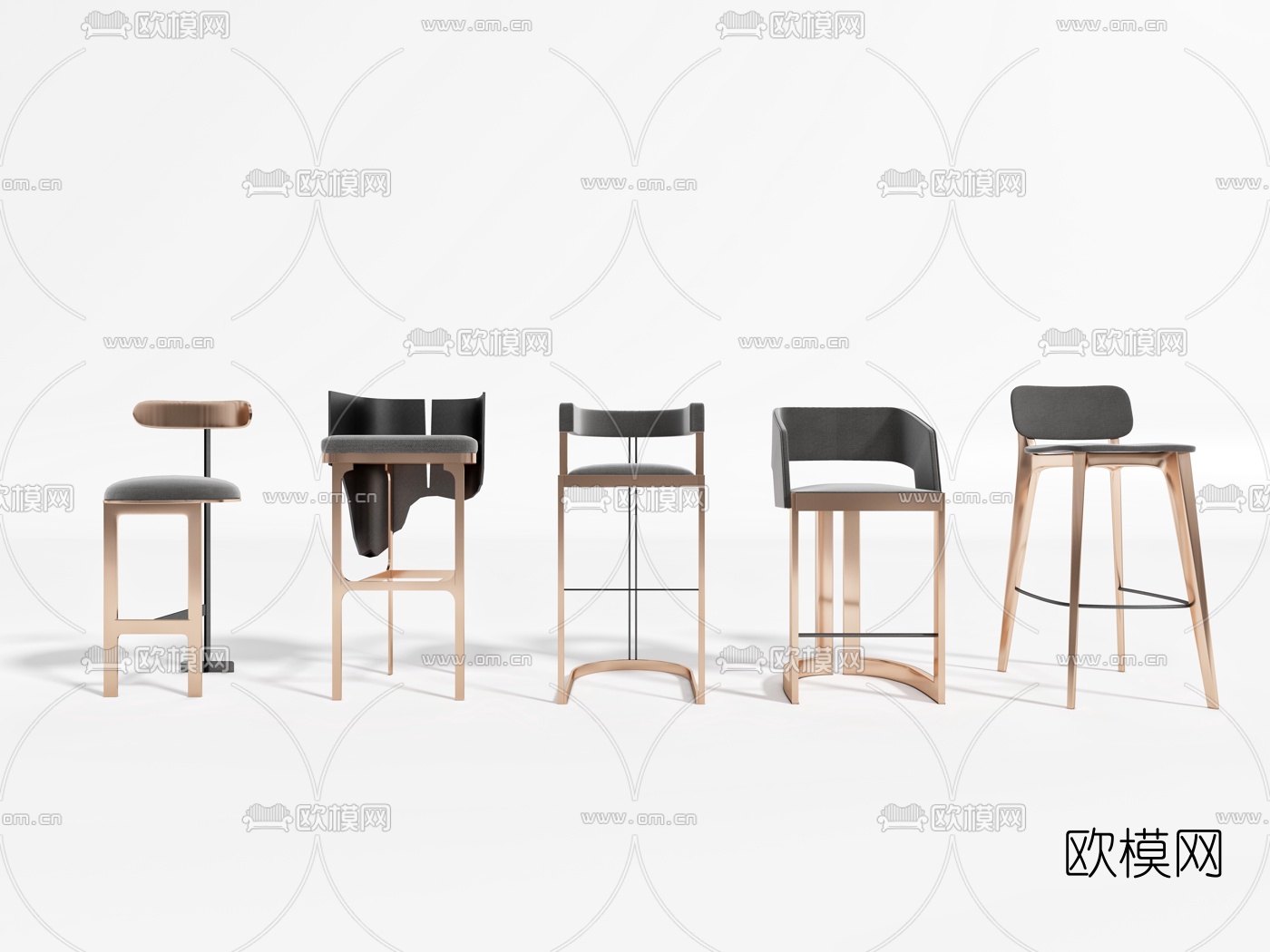 后现代靠背吧台椅3d模型