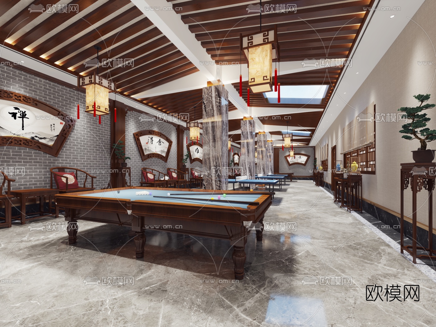 新中式茶楼免费3d模型下载（渲染图1）
