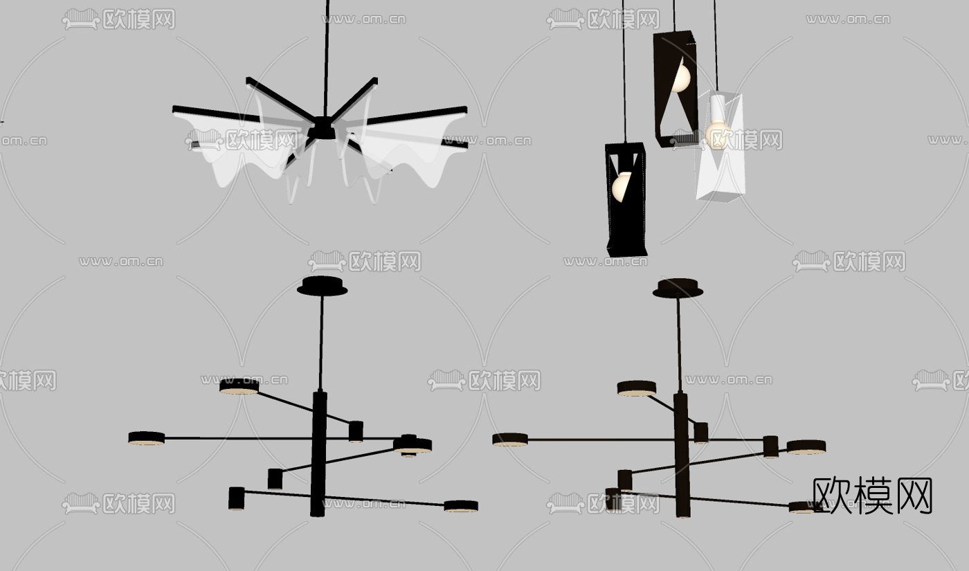 现代金属吊灯su模型下载（渲染图1）