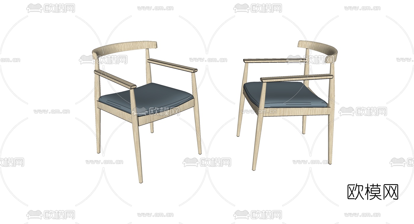 日式实木单椅su模型下载