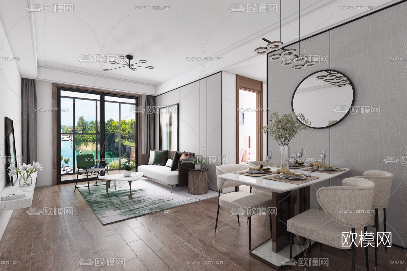 璞丽设计 现代客厅餐厅3d模型