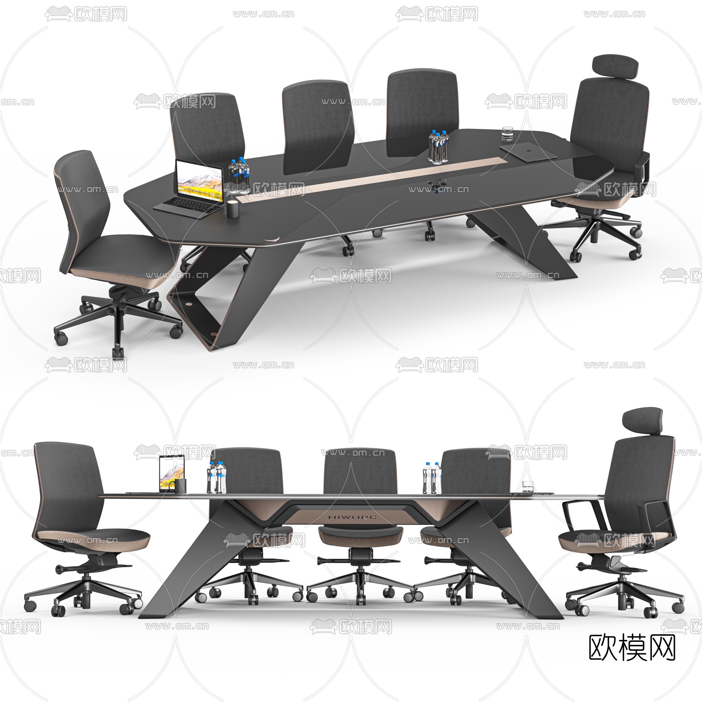 现代多边形会议桌椅3d模型