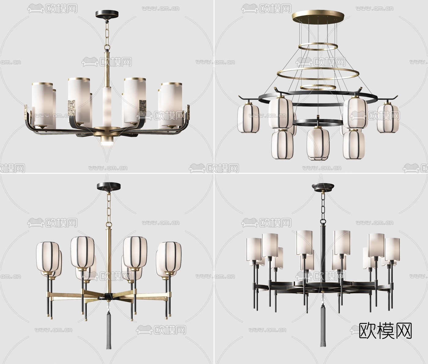 新中式多头烛台吊灯3d模型下载