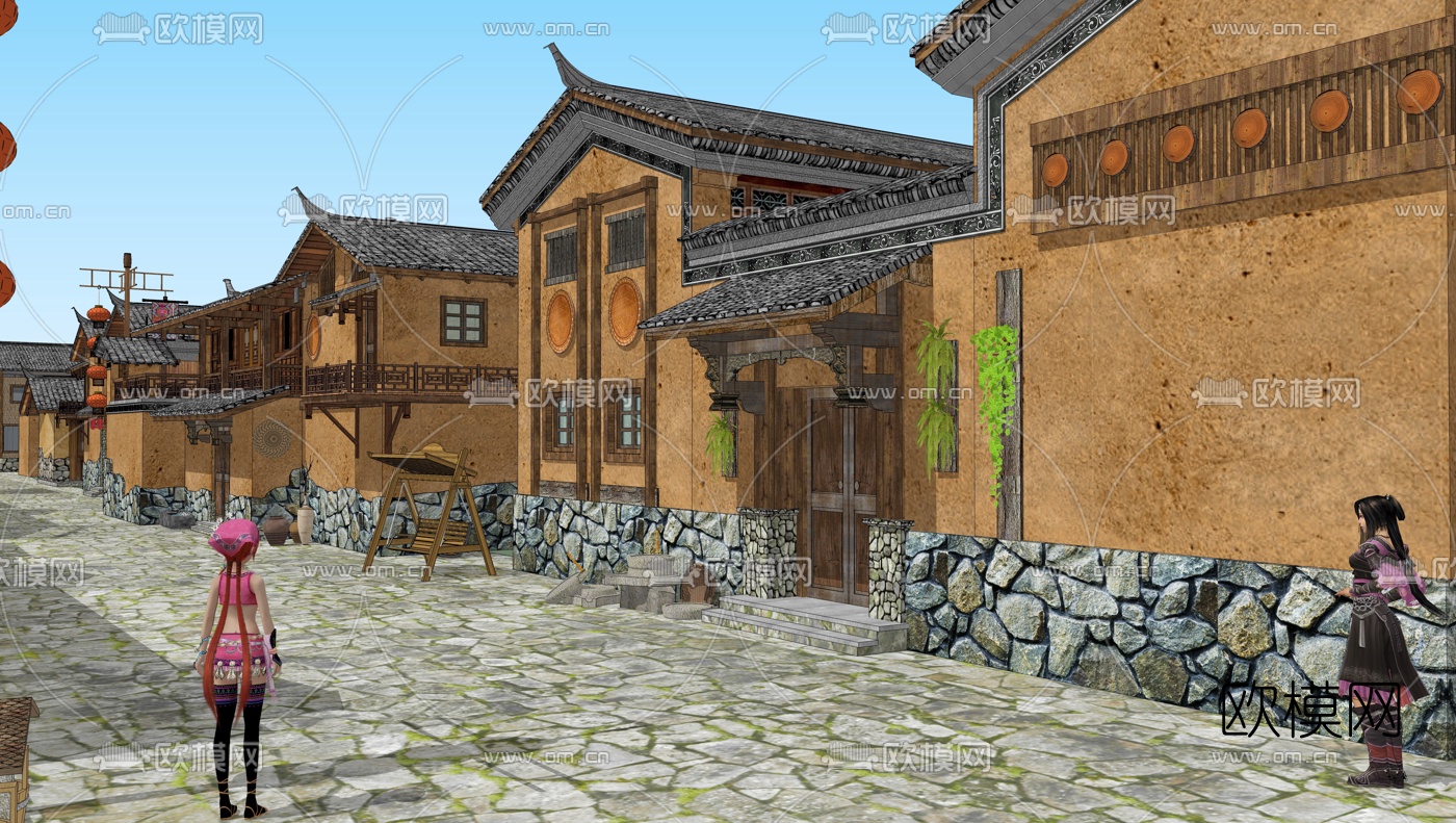 中式乡村民宿酒店su模型下载（渲染图4）