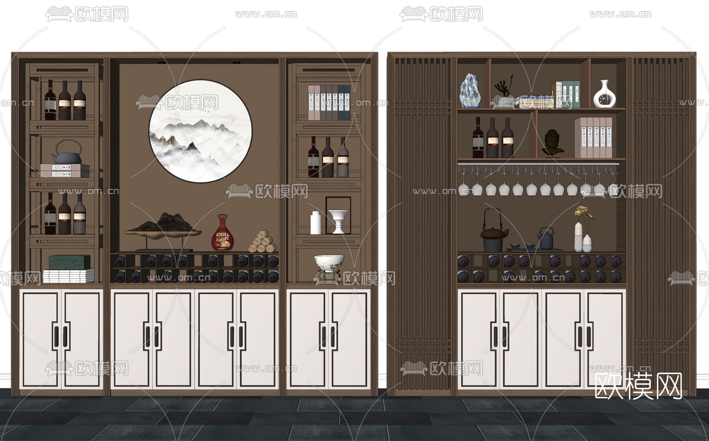 新中式实木酒柜su模型下载