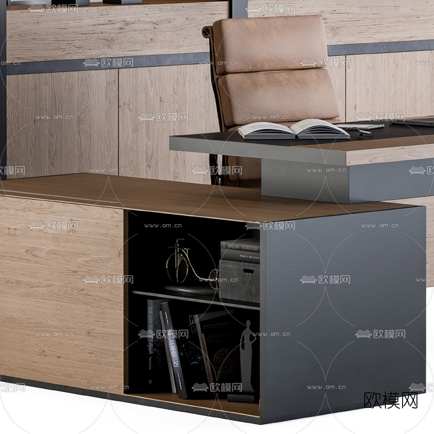 现代班台桌椅文件柜3d模型