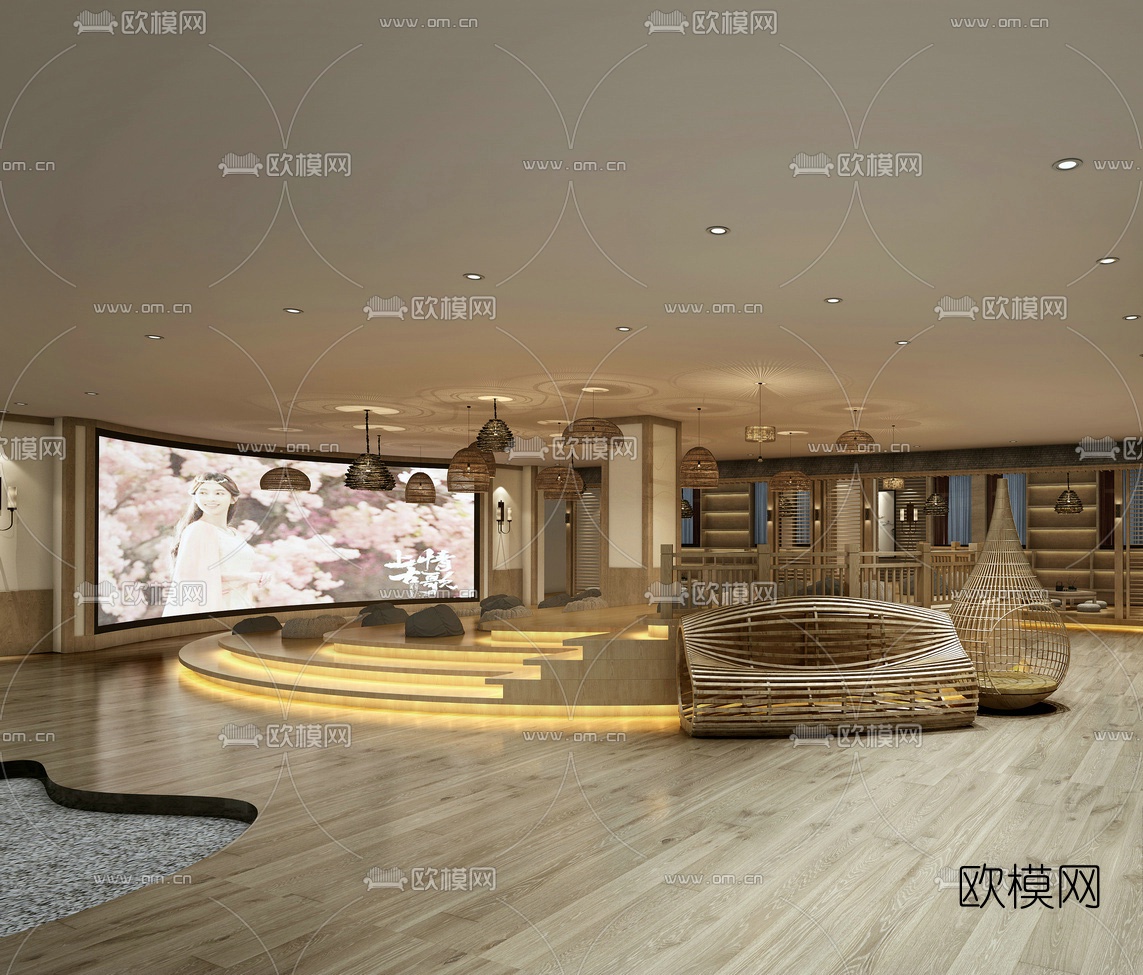 新中式民宿茶室免费3d模型下载