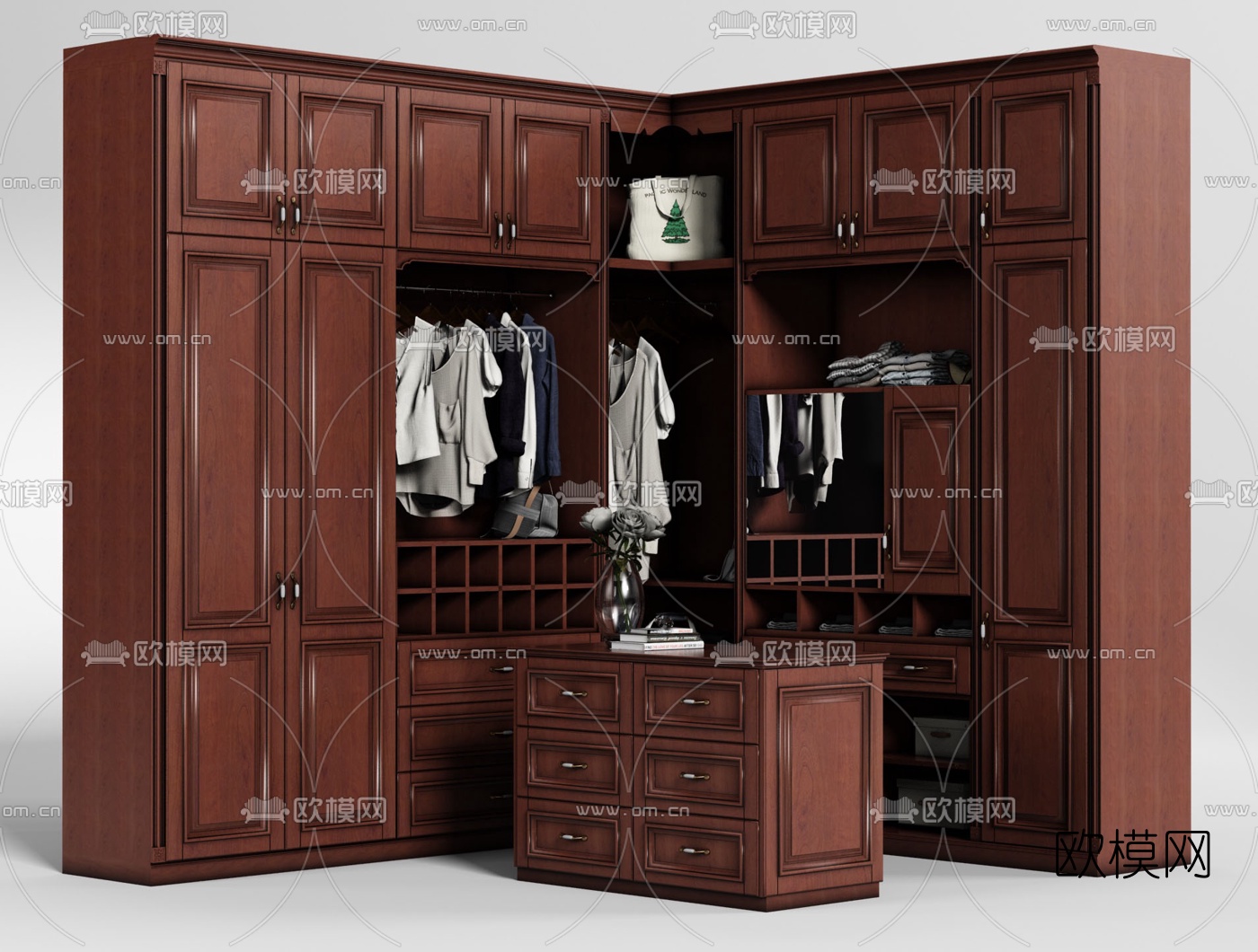 美式简易衣柜3d模型下载