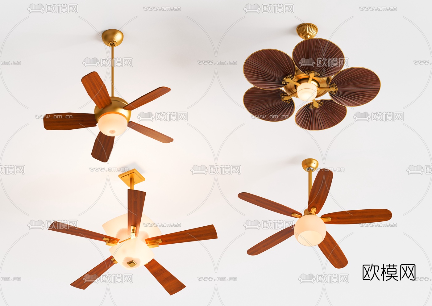 简美金属吊扇灯3d模型下载
