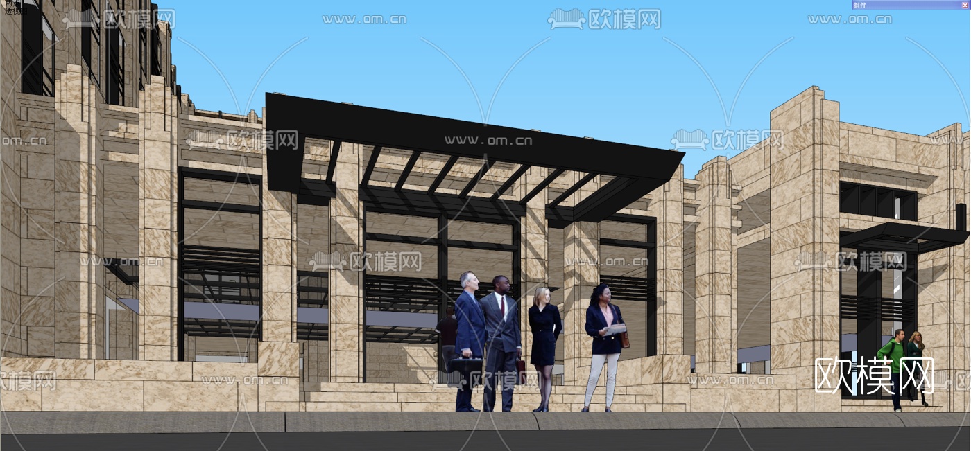 新古典多层酒店外观su模型下载（渲染图4）