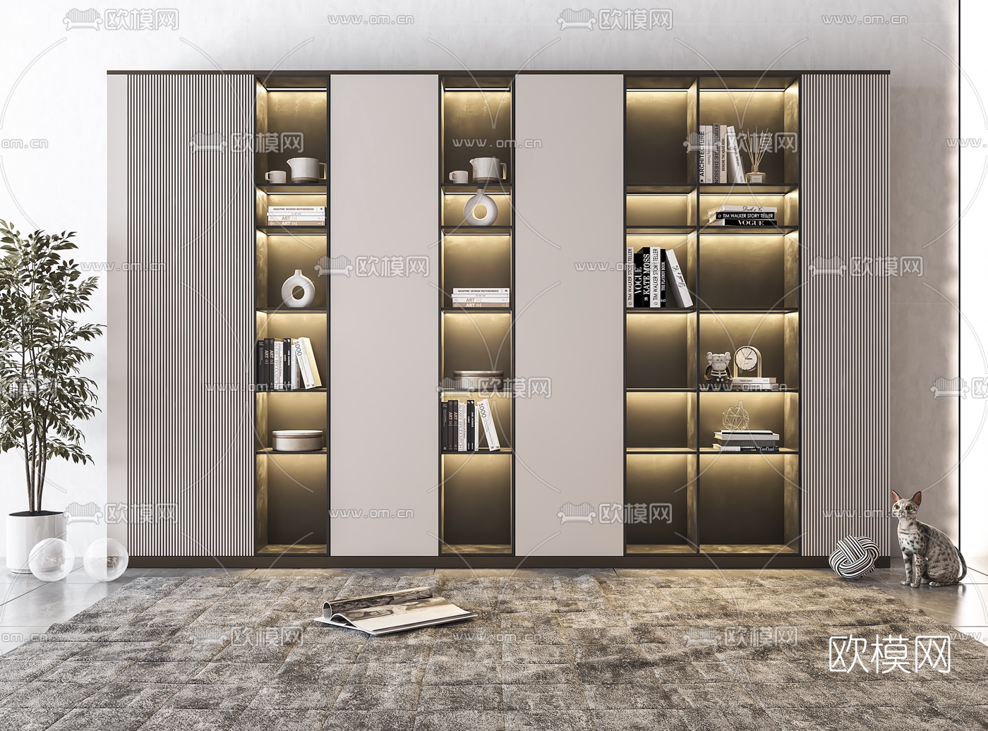 现代装饰柜书柜3d模型下载