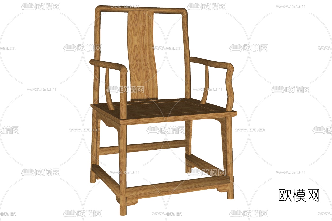 中式实木休闲椅su模型下载