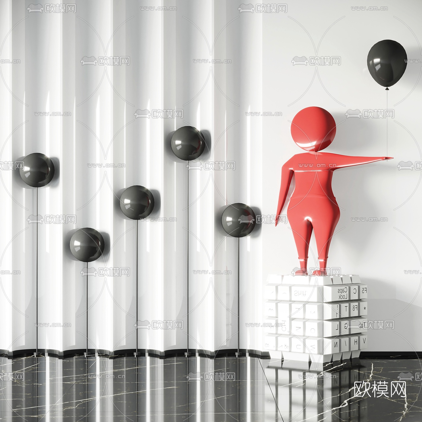 现代气球人物雕塑3d模型下载