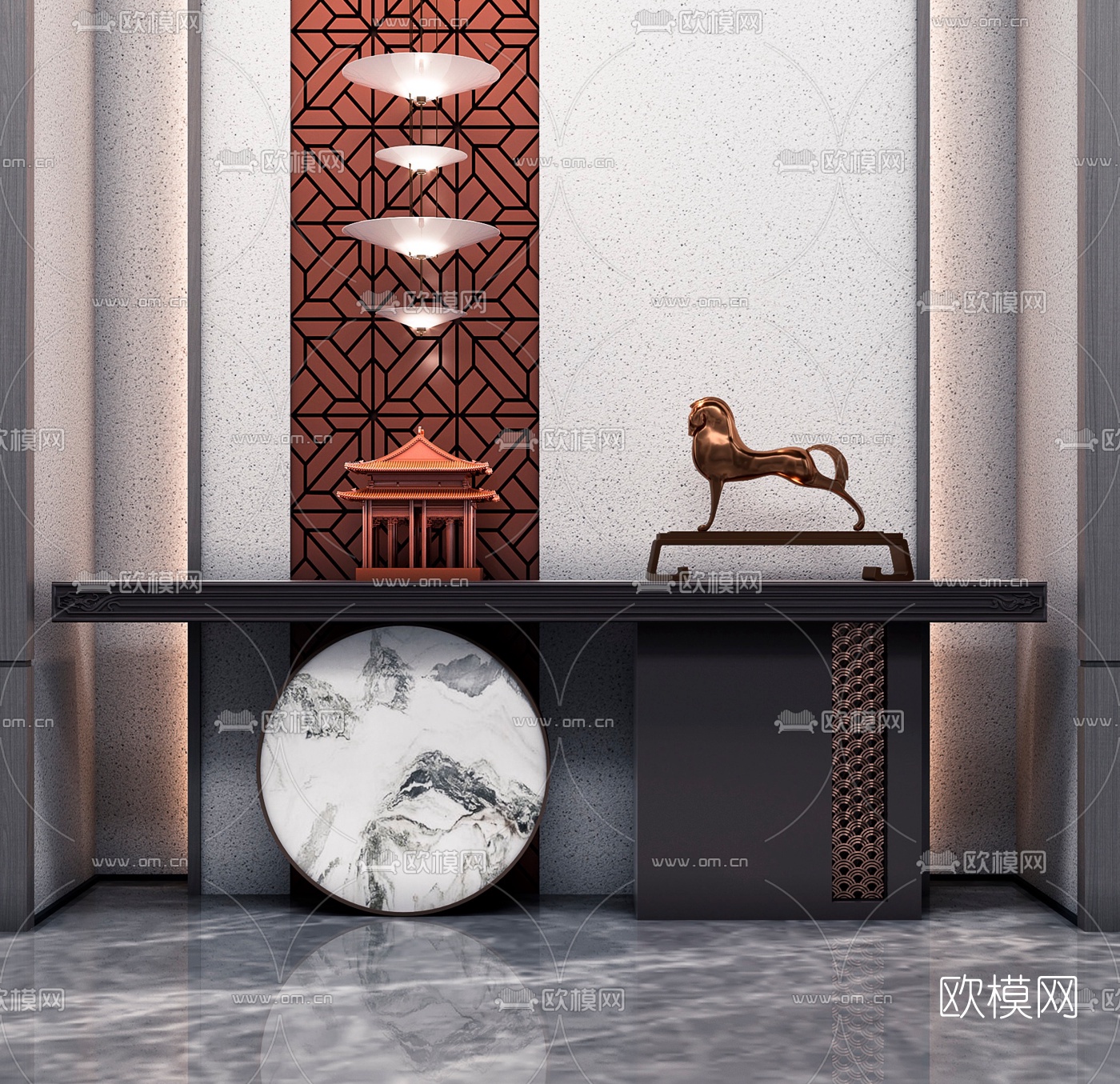 新中式端景条案3d模型