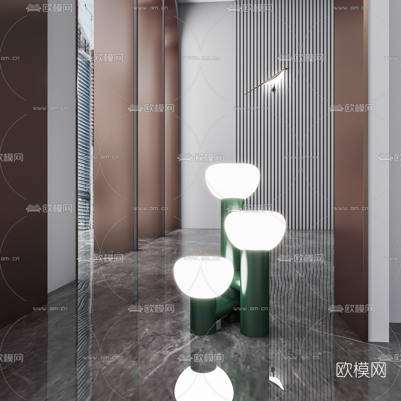 现代小鸟装饰壁灯3d模型下载（渲染图3）