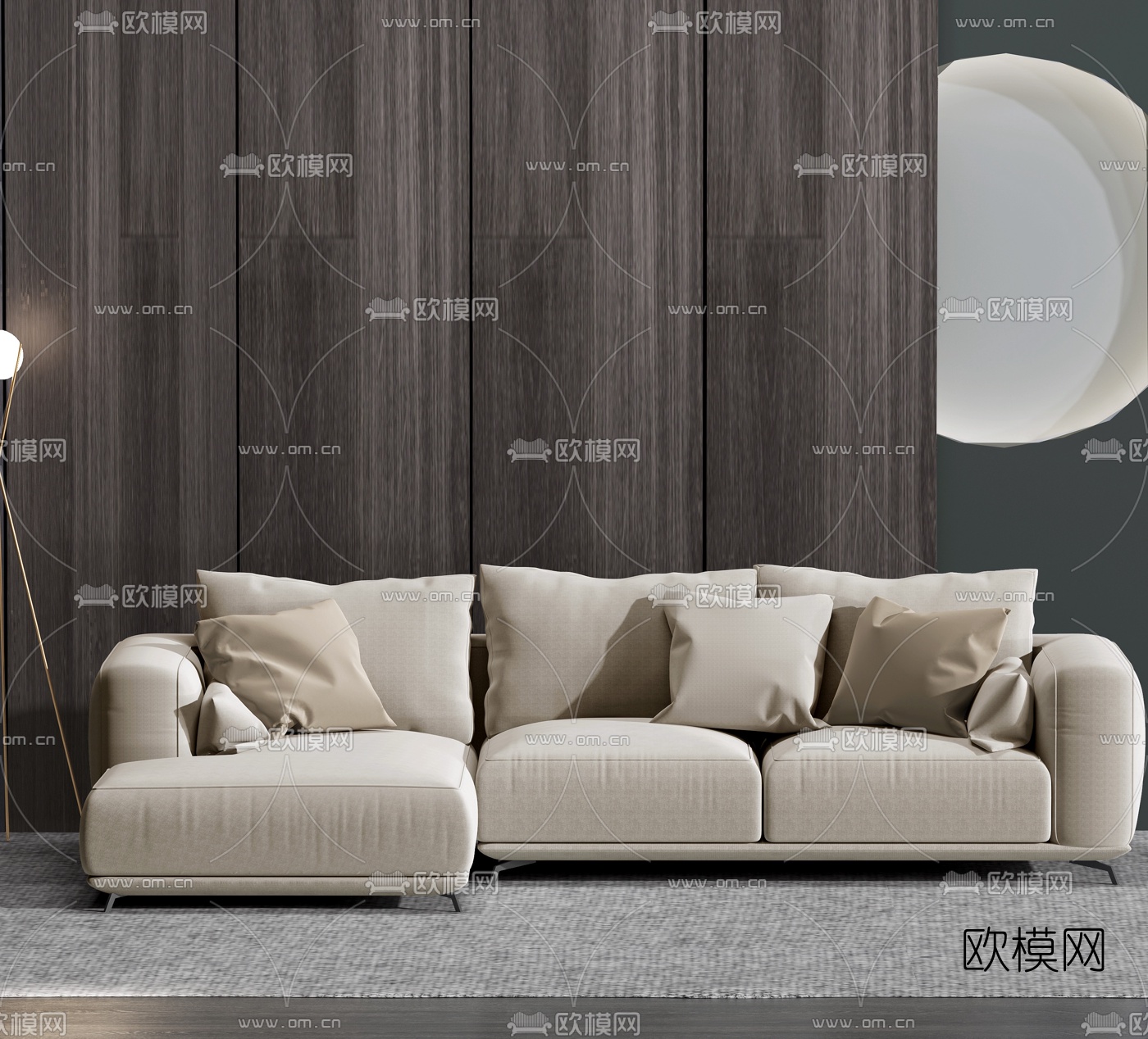 北欧布艺转角沙发3d模型下载（渲染图1）