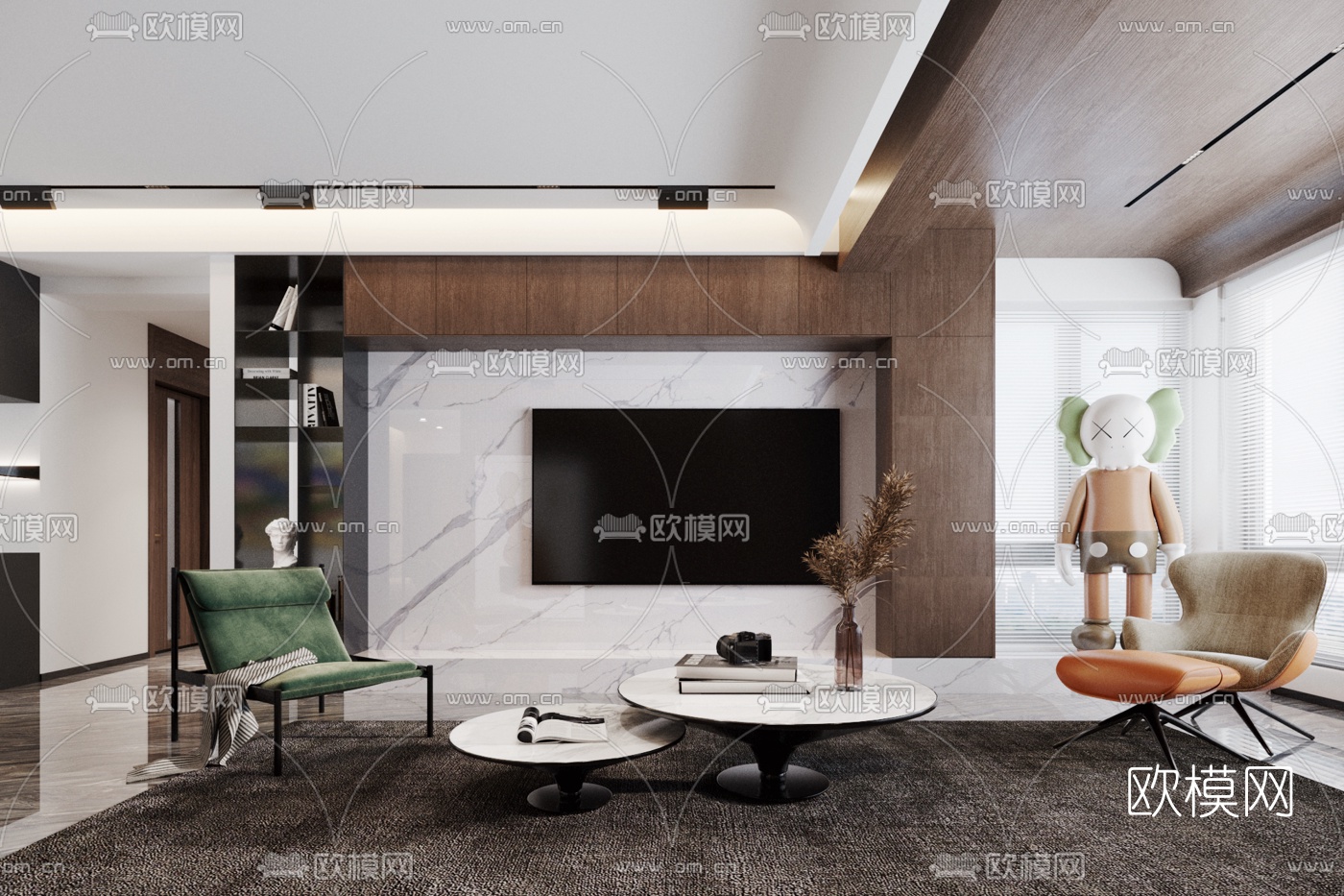 现代客厅餐厅3d模型