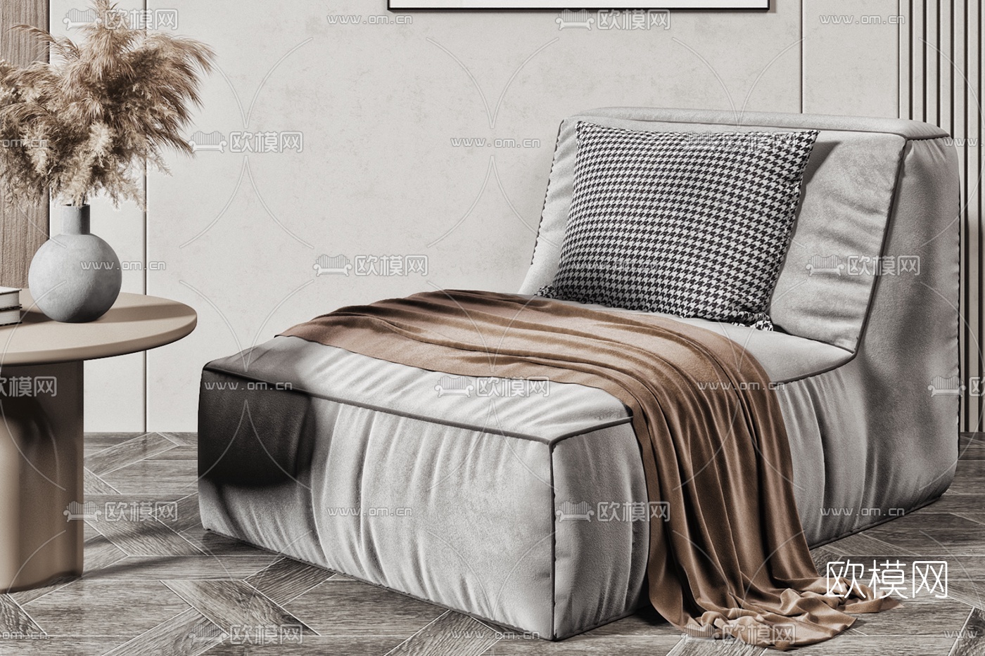 现代布艺懒人沙发边几3d模型下载（渲染图2）