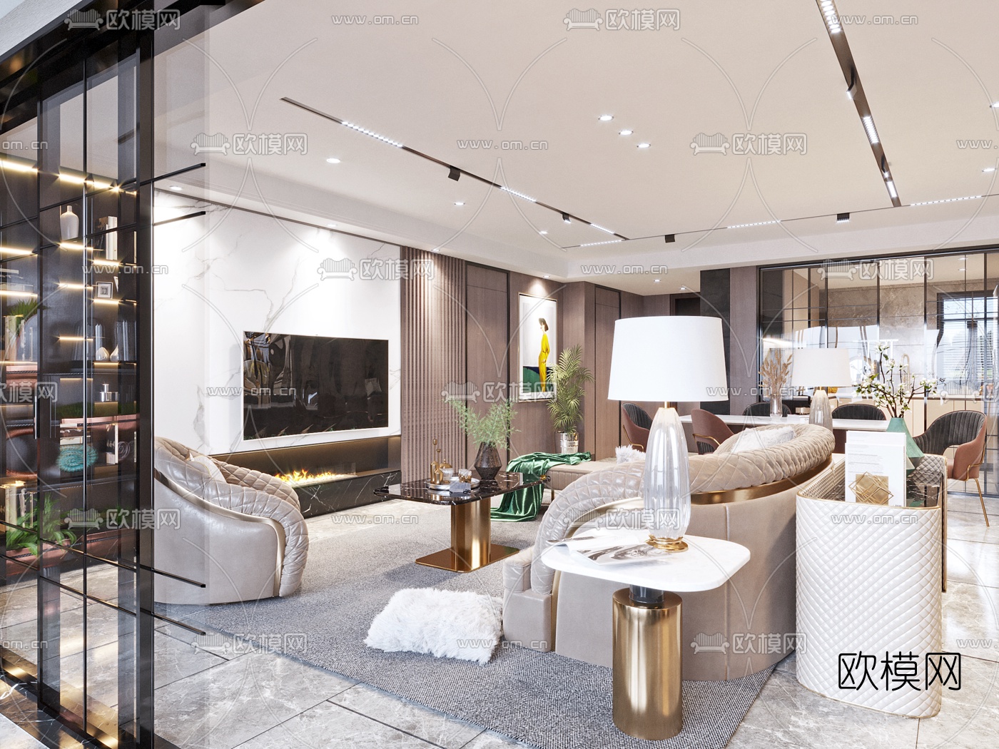 后现代客厅餐厅3d模型