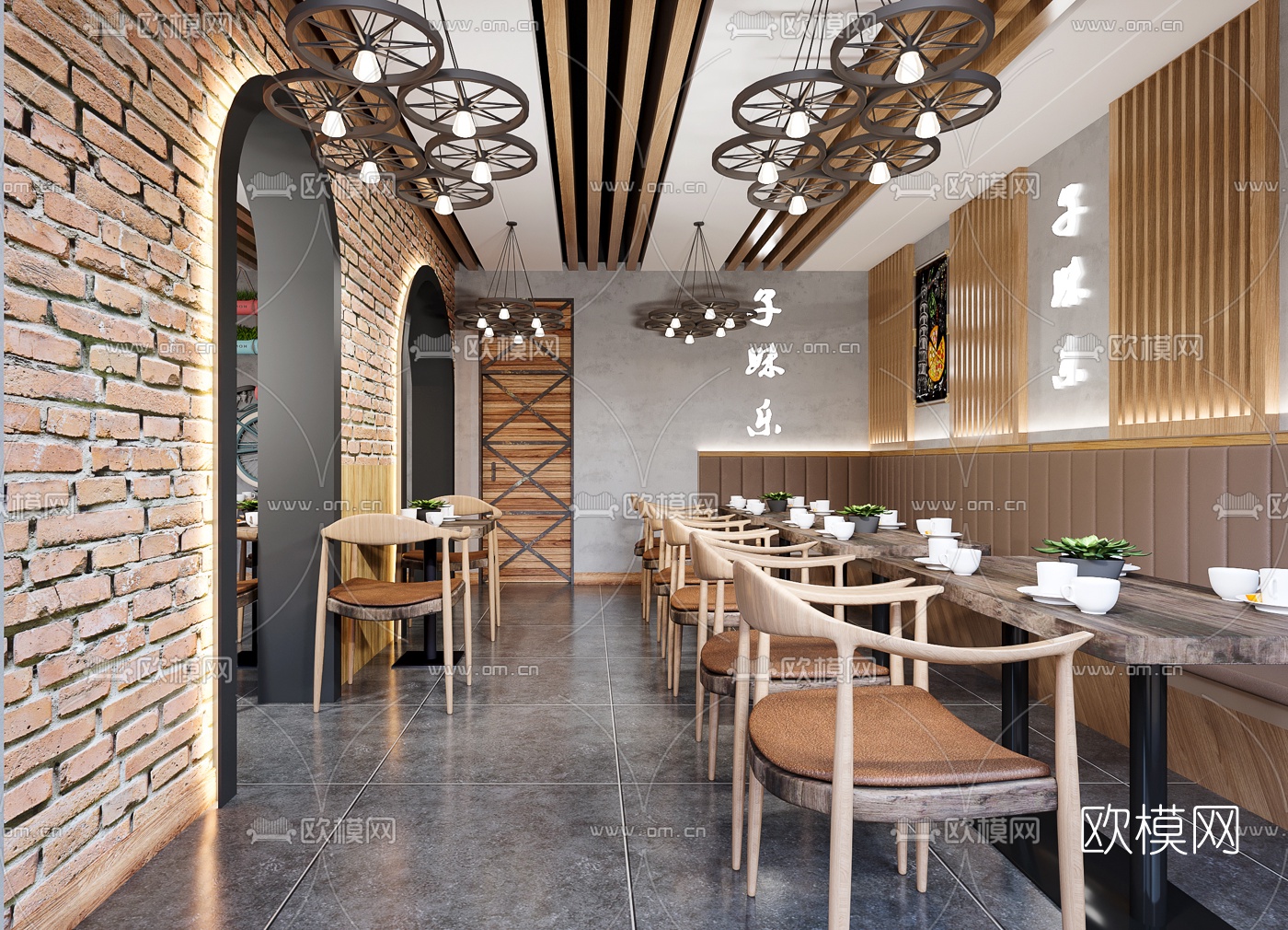 工业风烧烤店免费3d模型下载（渲染图1）