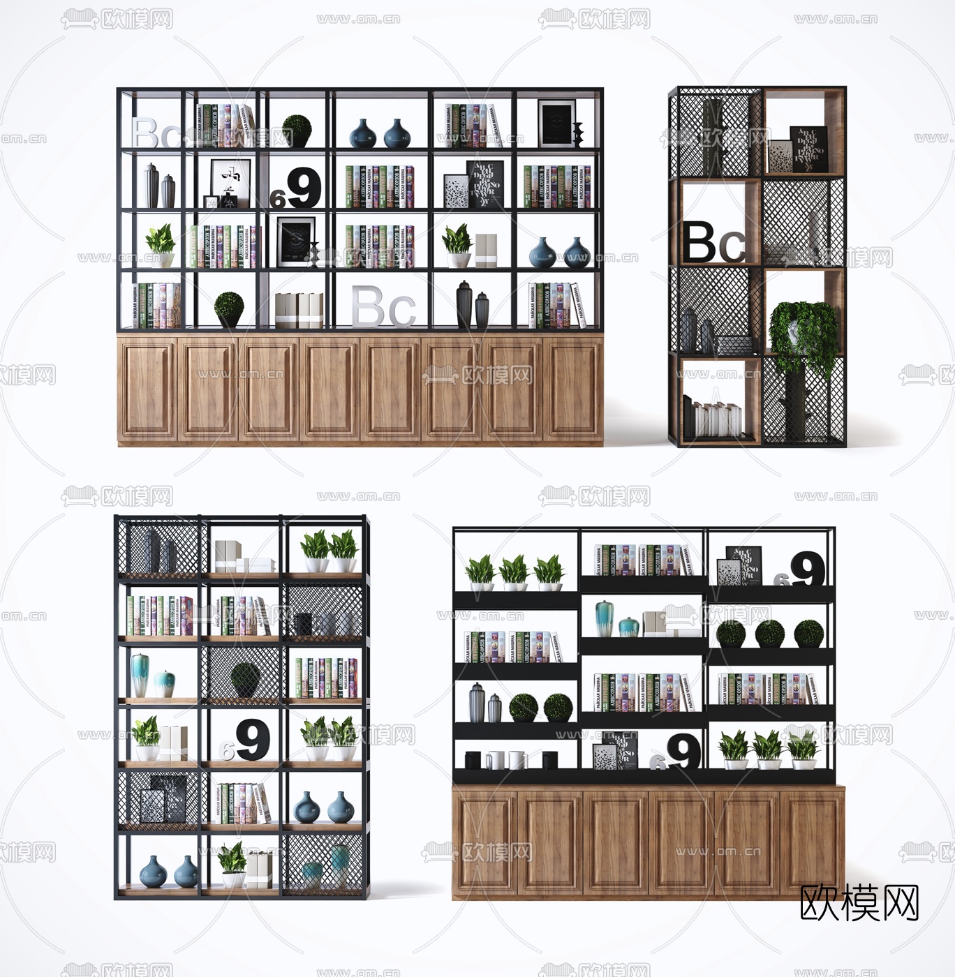 工业风书架装饰架3d模型下载