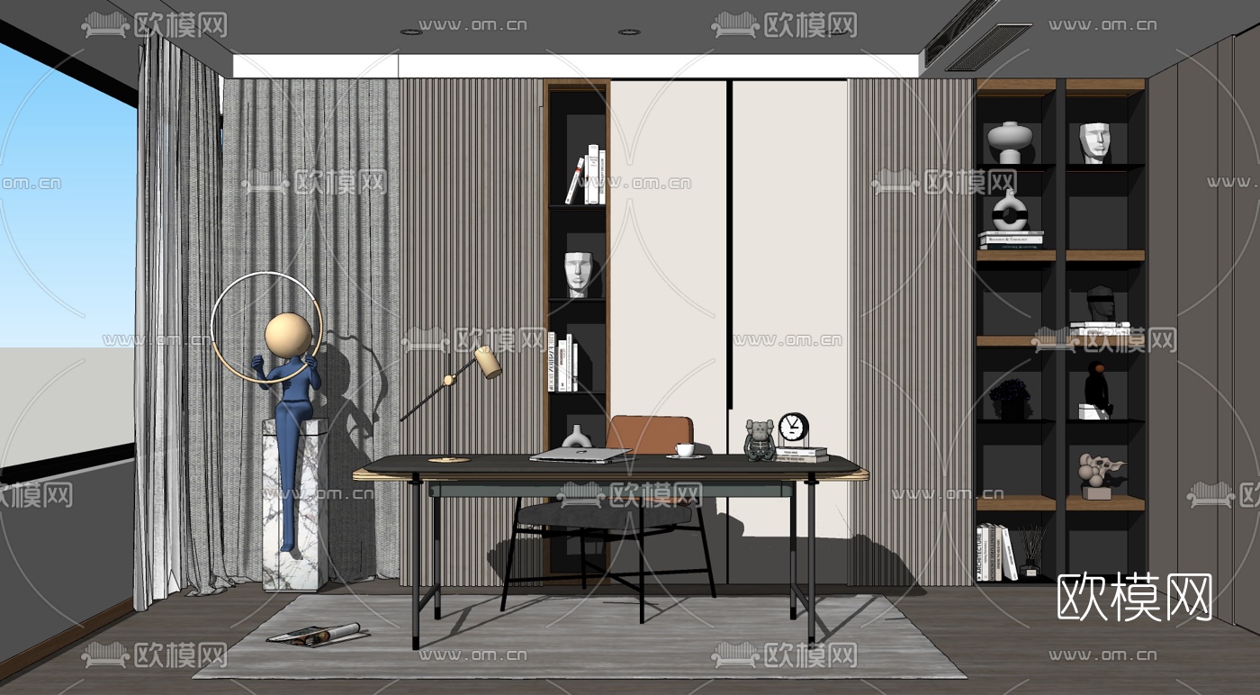 现代书桌椅su模型下载（渲染图2）